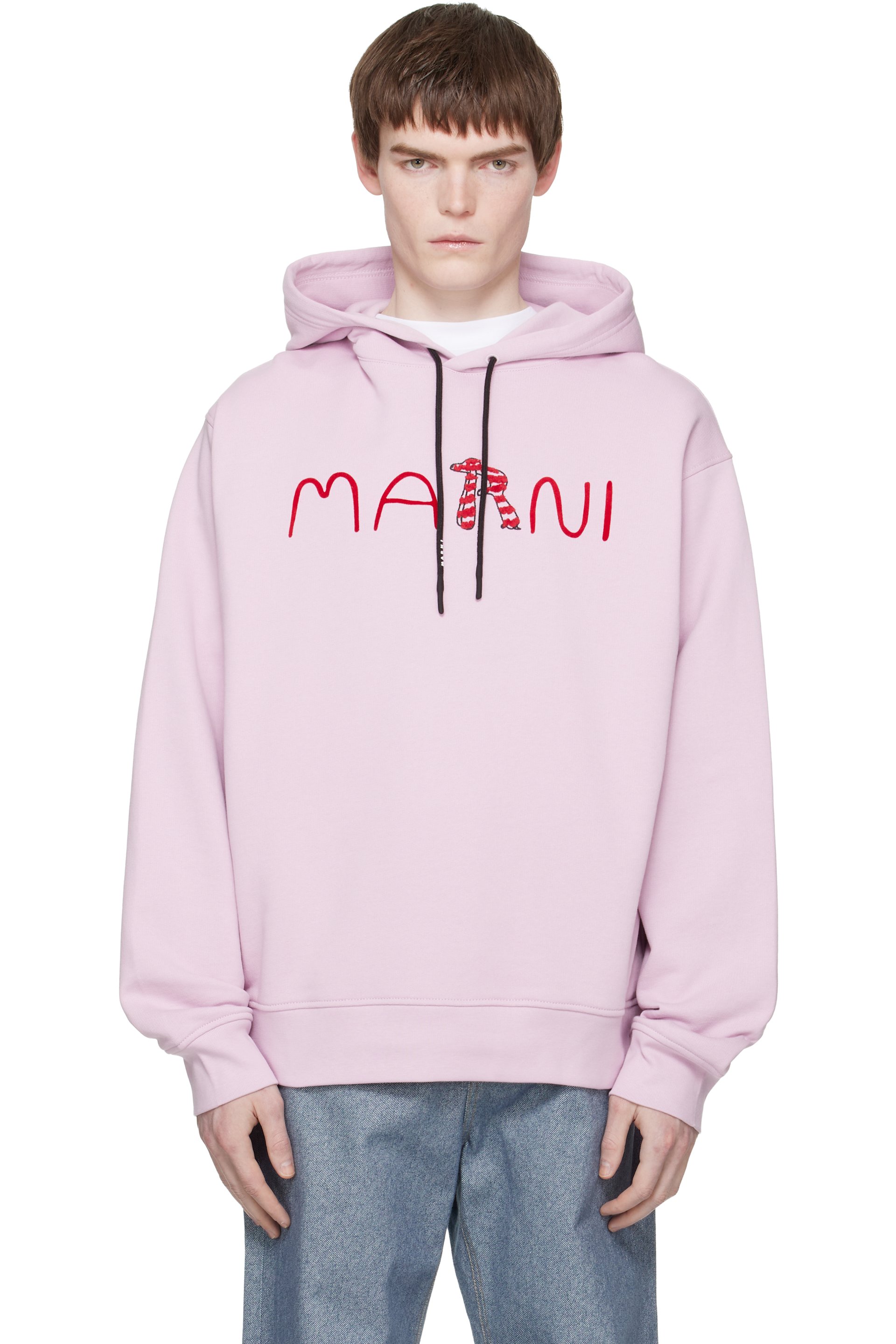 Marni - Pink Flocked Marni Animal Alphabet Logo Hoodie