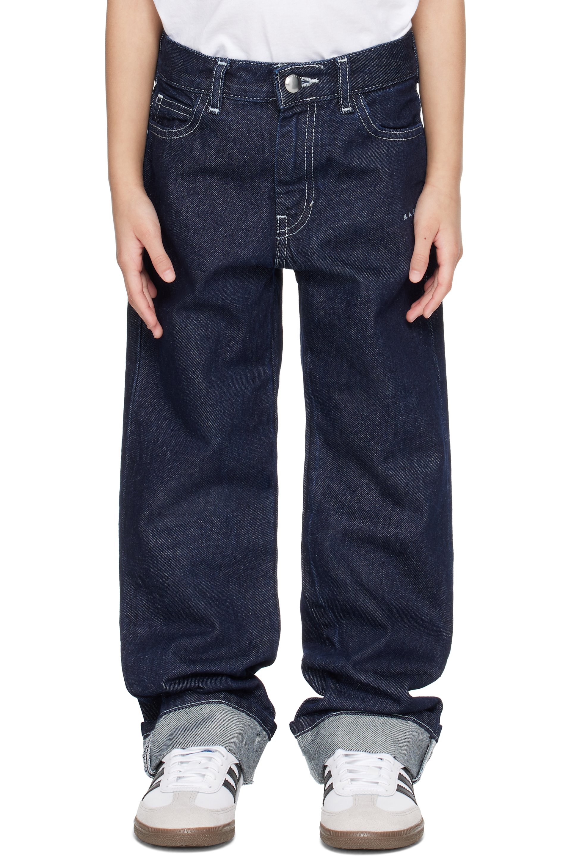 Marni - Kids Navy Embroidered-Logo Jeans