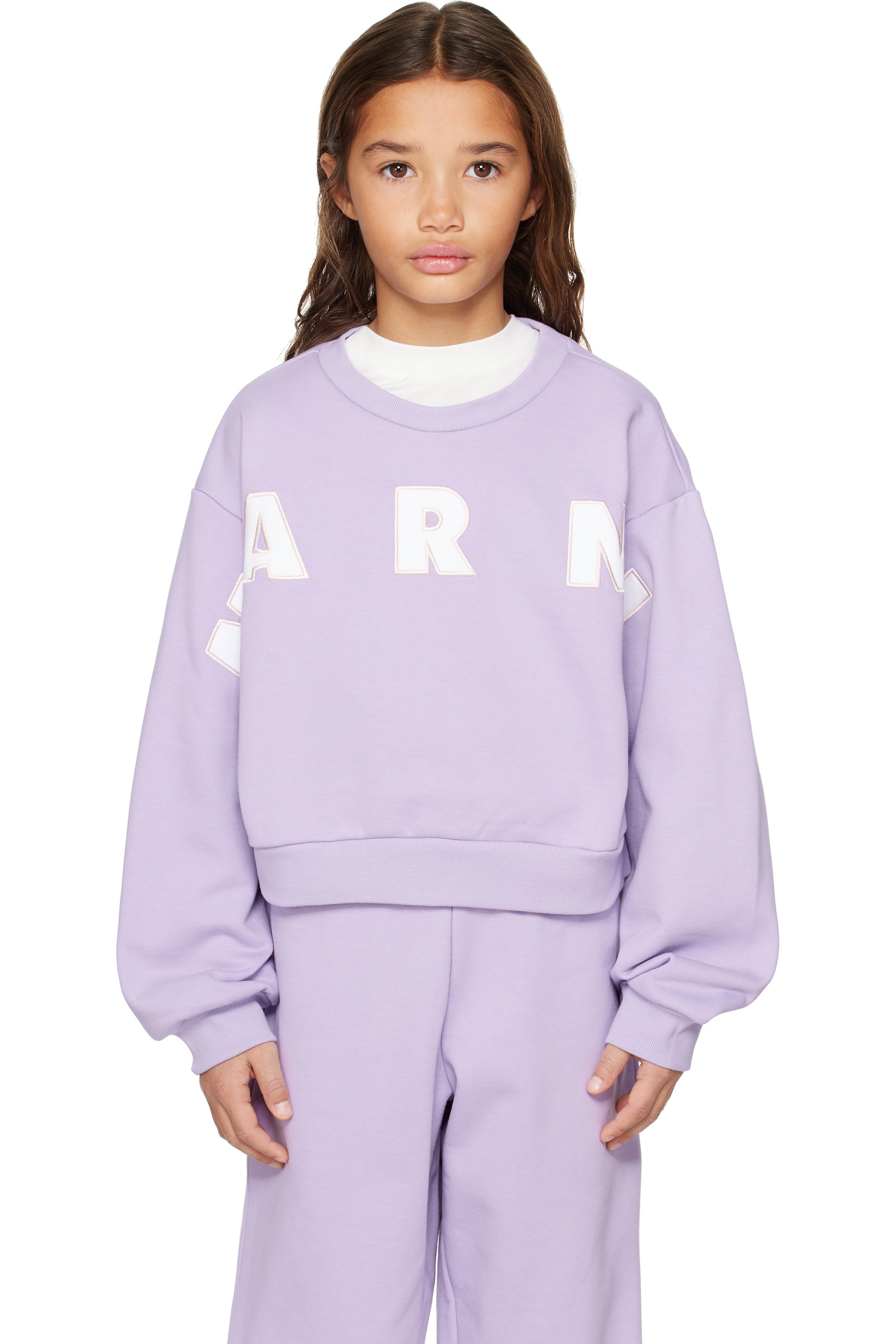 Marni - 紫色 Cotton Cropped Embroidered Logo 儿童套头衫