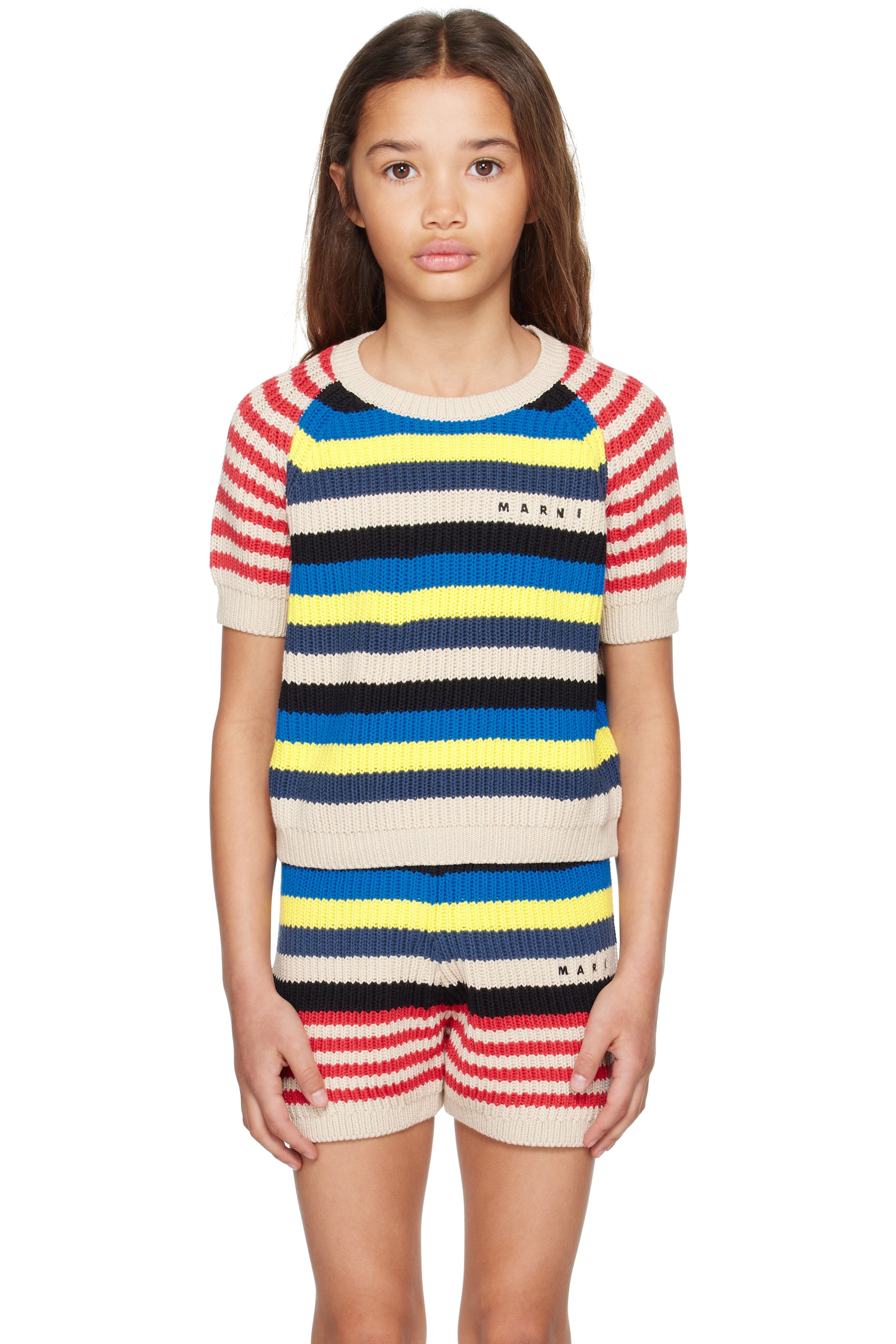 Marni - Kids Multicolor Short-Sleeved Mixed Stripes Sweater