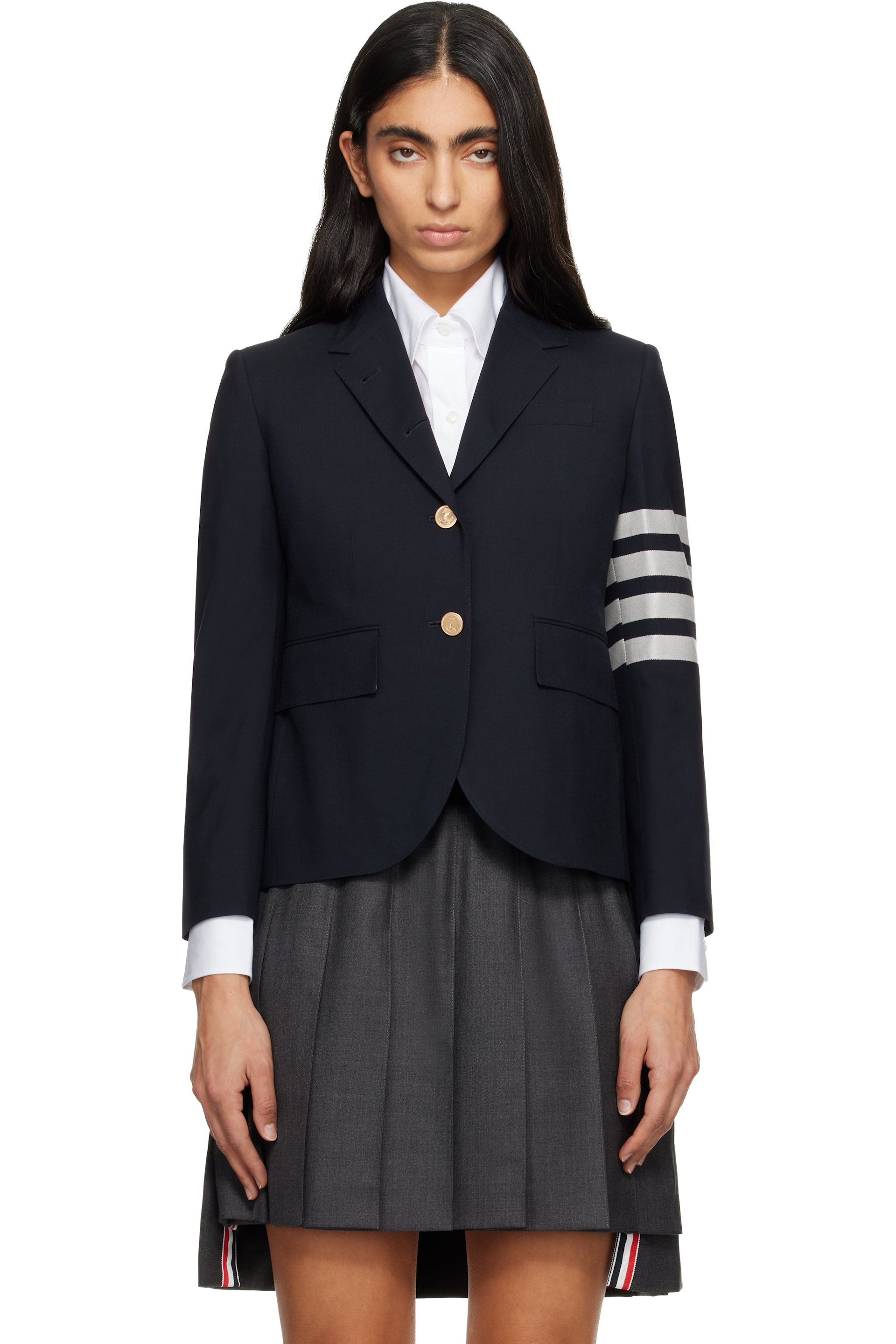 Thom Browne - 海军蓝 Plain Weave 4-Bar High Armhole Sport 西装外套