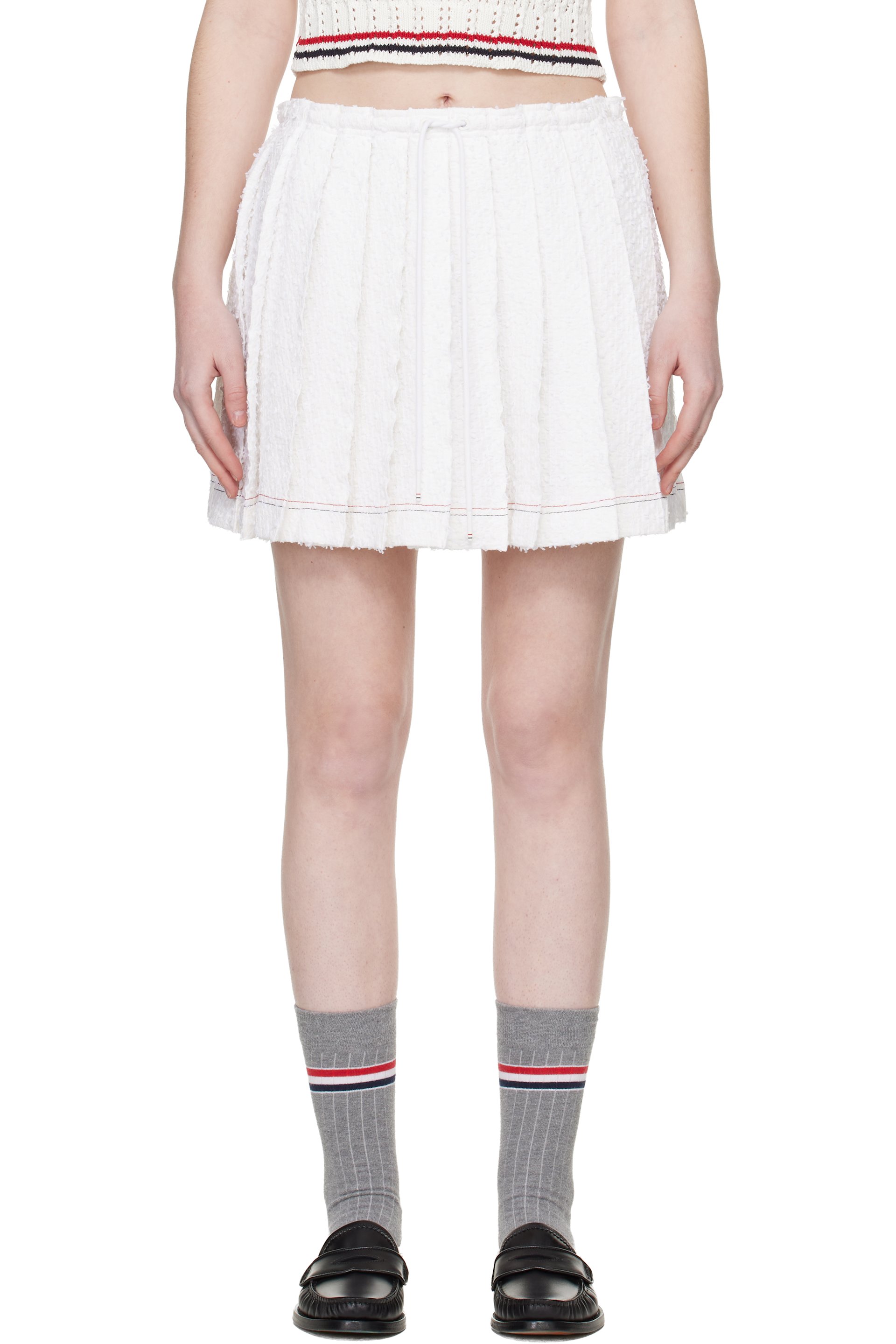 Thom Browne - 白色 Eyelash Tweed Drawstring Pleated 短裙