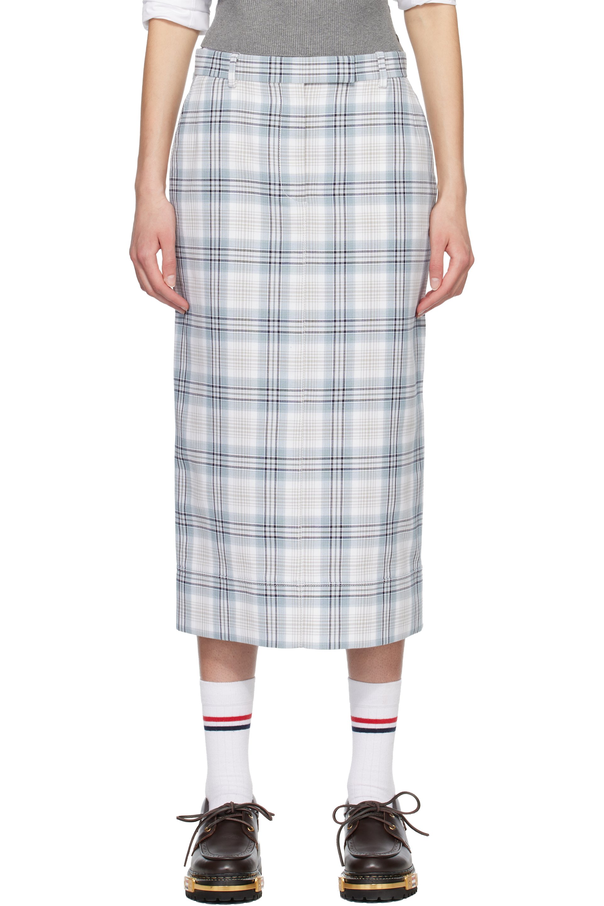 Thom Browne - 灰色 & 灰白色 Beltloop Sack 半身裙
