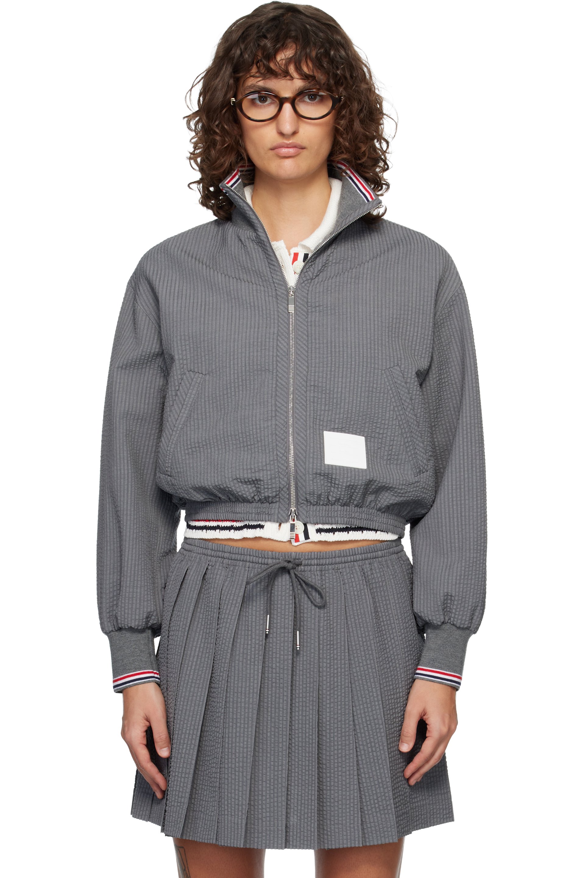Thom Browne - Gray Wool Seersucker Zip Up Track Jacket