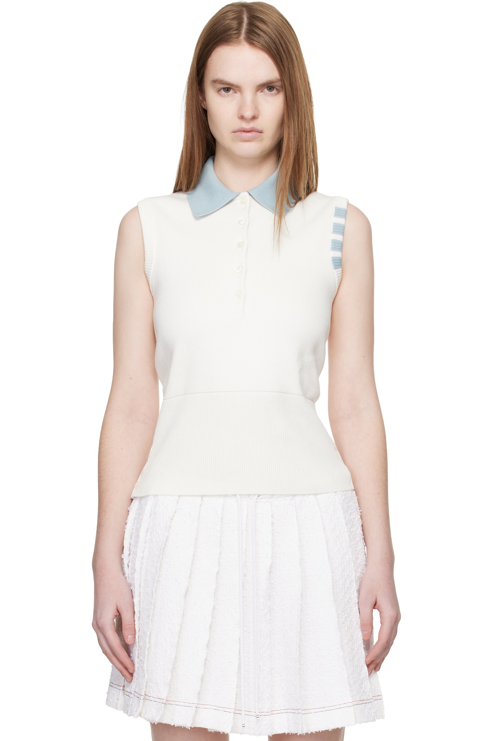 Thom Browne - 灰白色 Milano Stitch Sleeveless Polo 衫