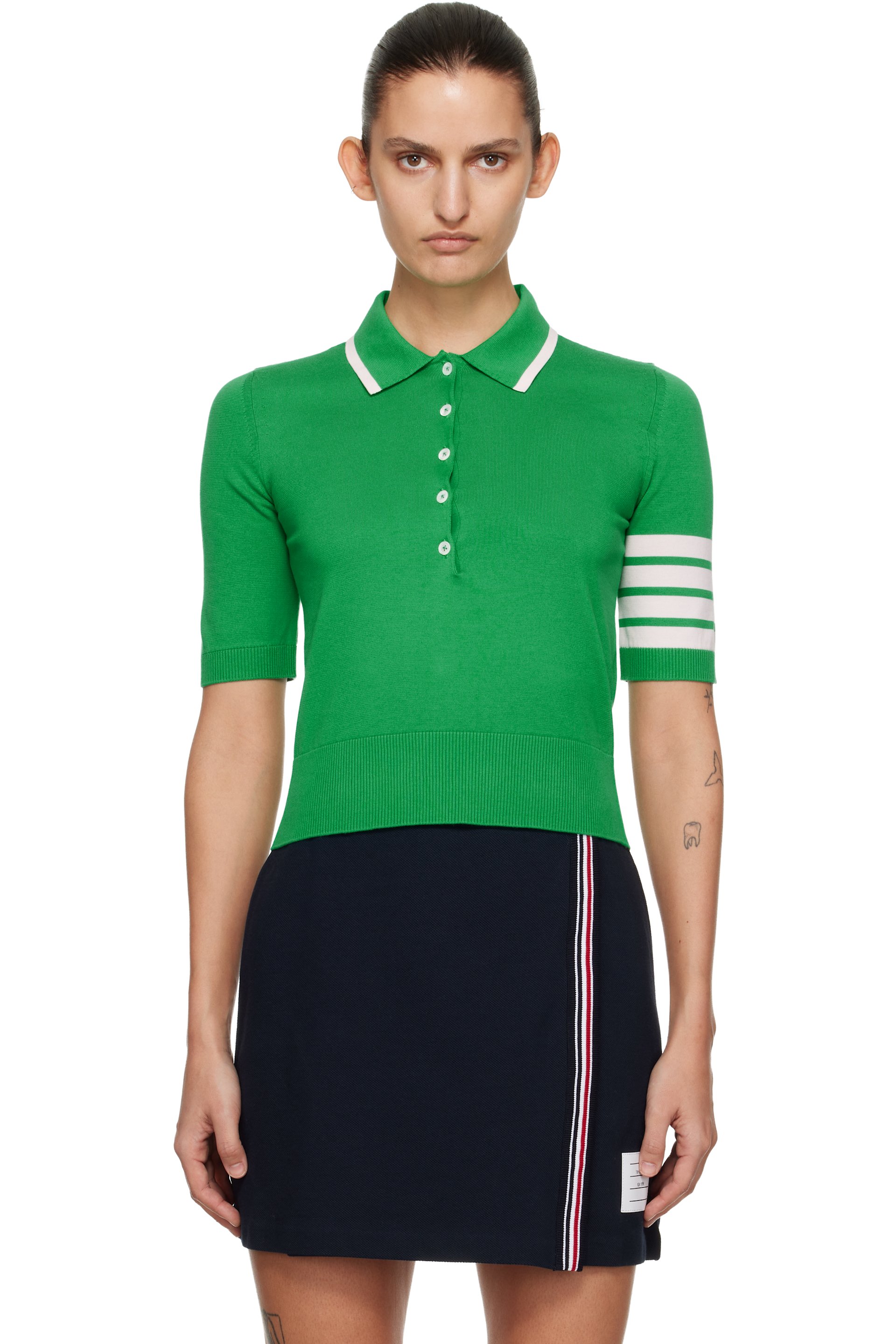 Thom Browne - 绿色 Hector Intarsia Cotton 4-Bar Stripe Polo 衫