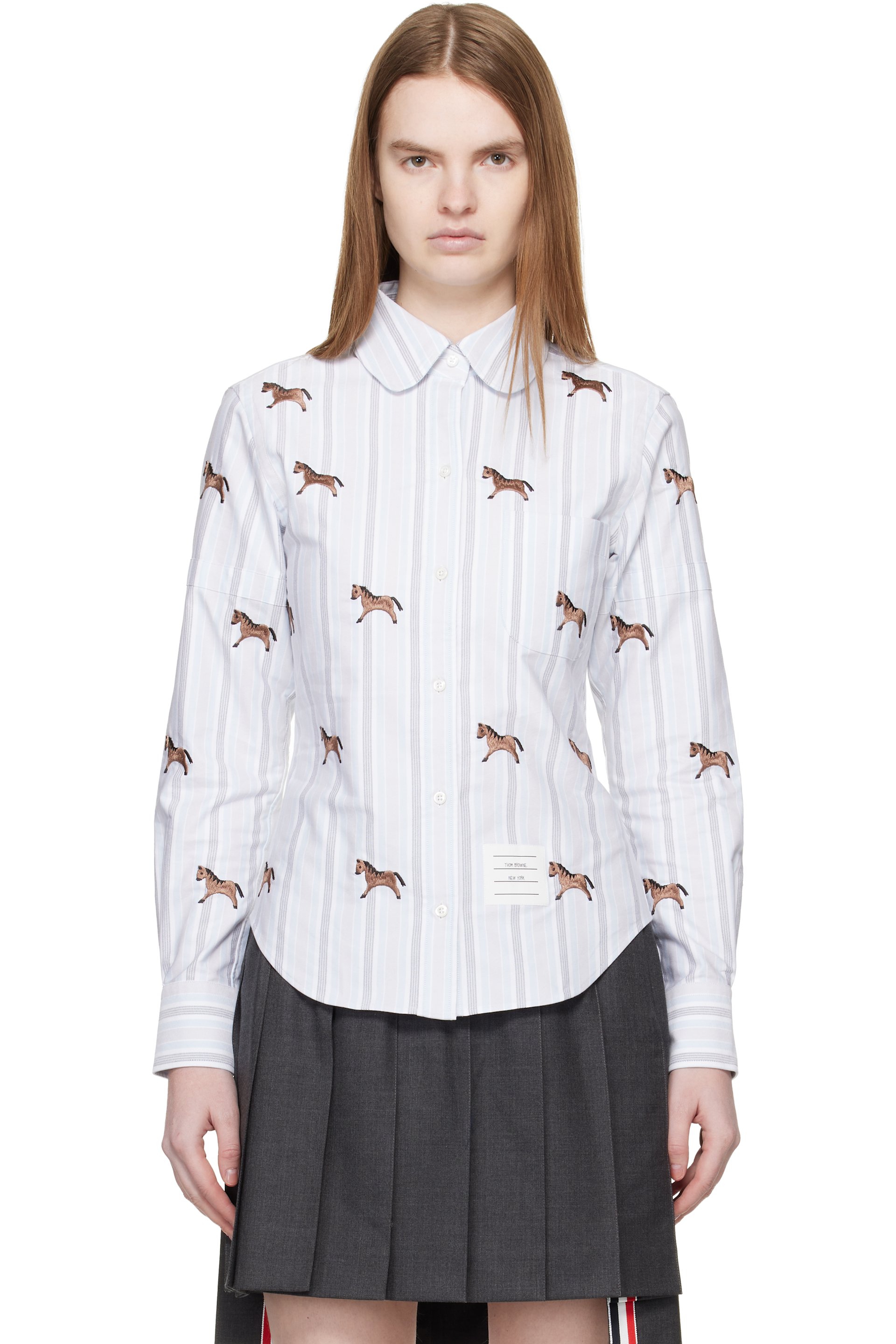 Thom Browne - 蓝色 Horse 4-Bar Cropped Oxford 衬衫