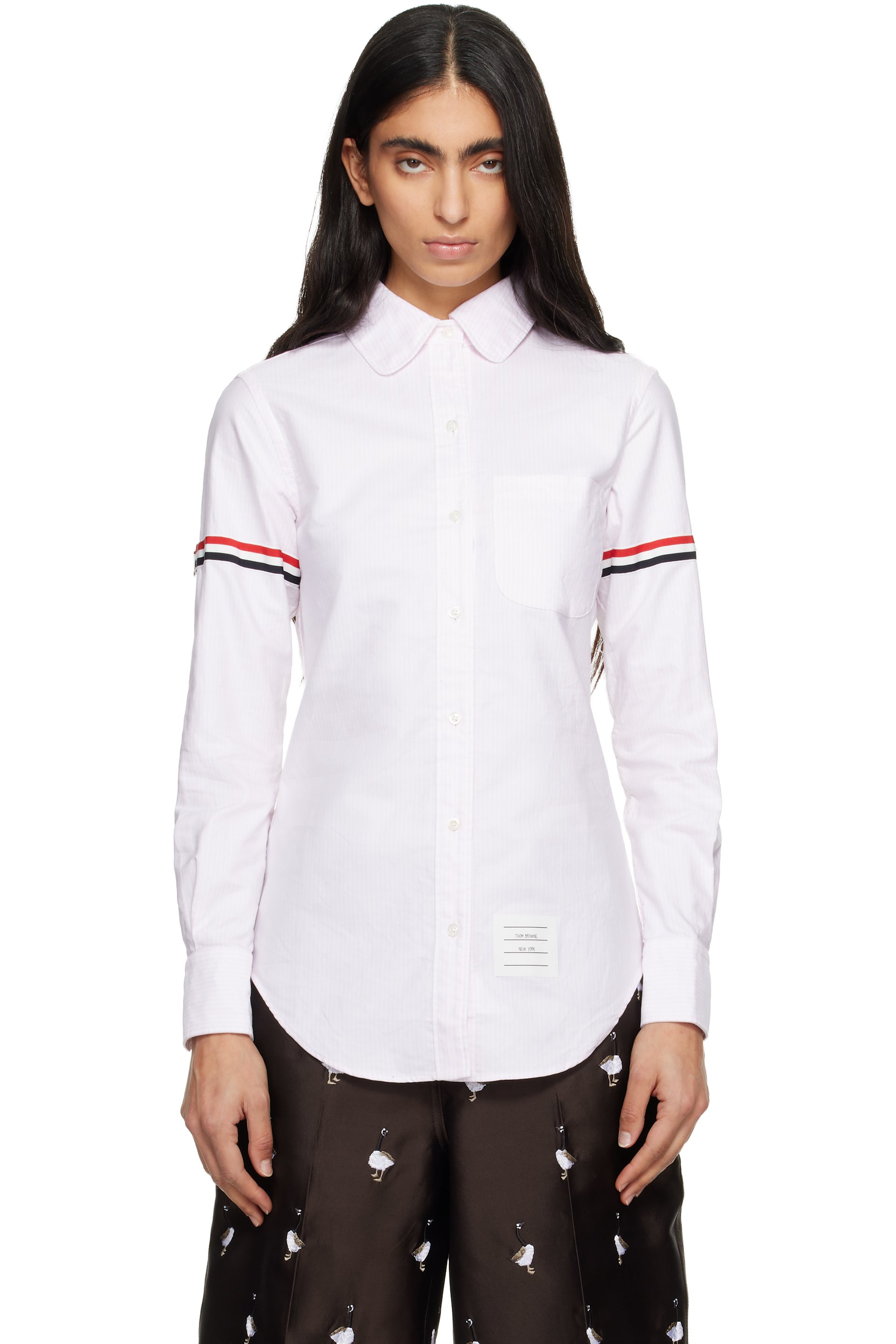 Thom Browne - 粉色 Stripe Oxford Armband Round Collar 衬衫
