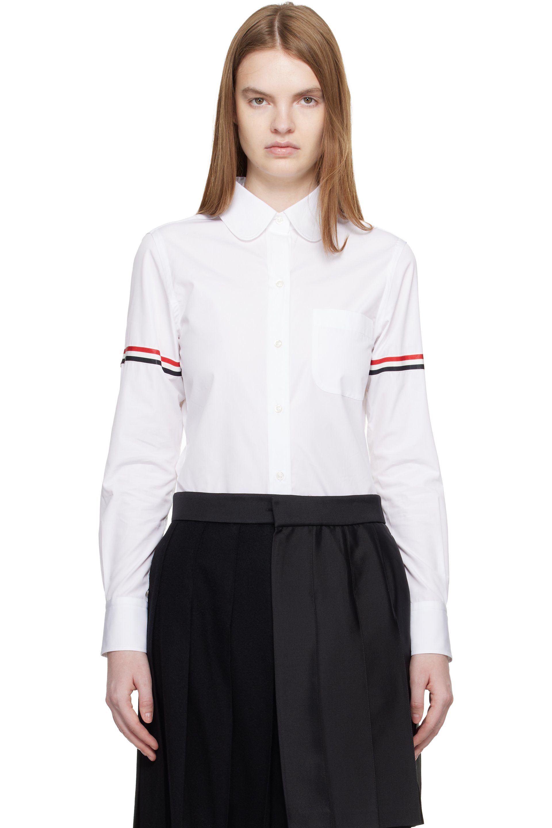 Thom Browne - 白色 Poplin Armbands Classic Round Collar 衬衫