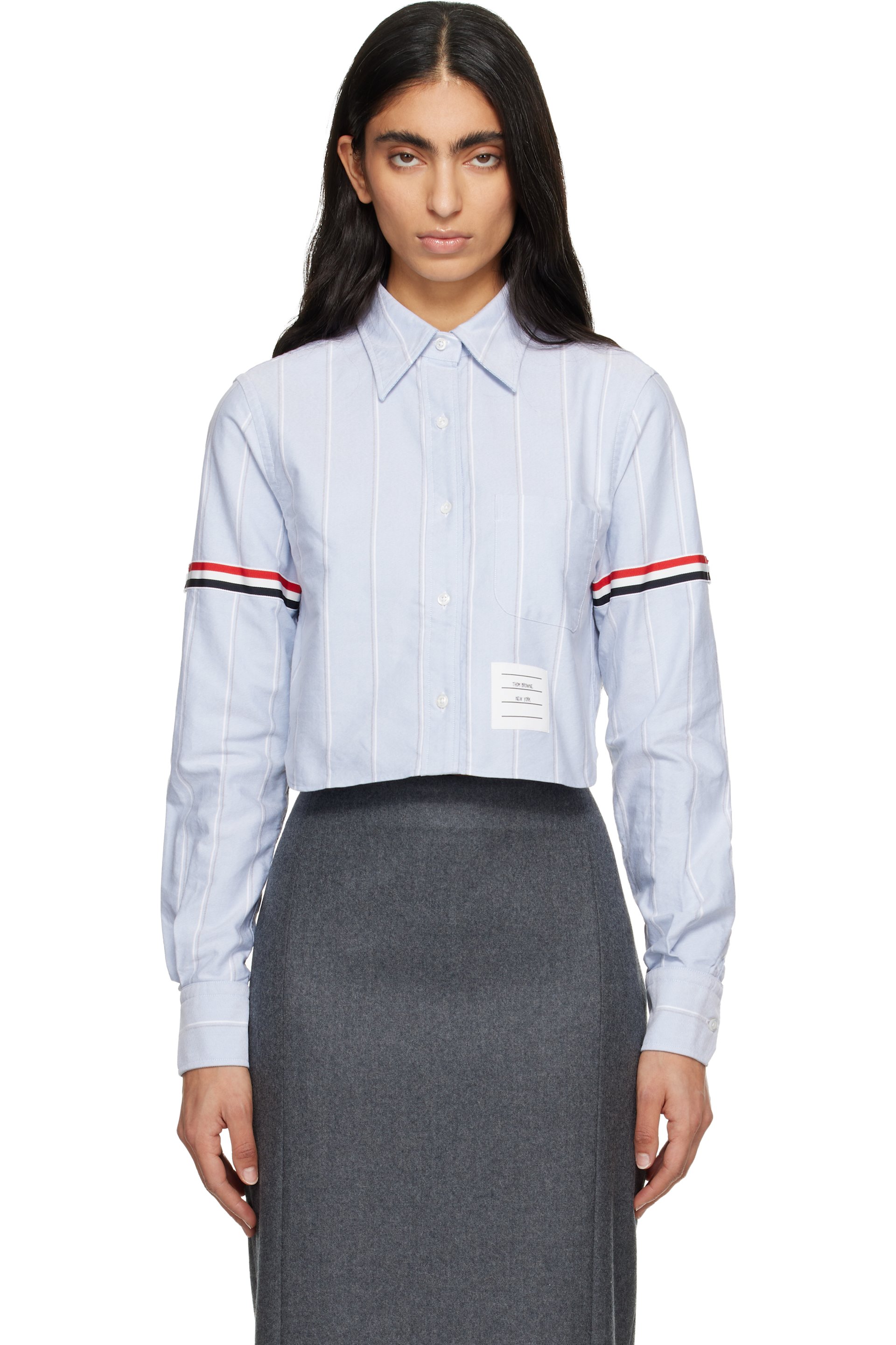 Thom Browne - 蓝色 Oxford Armband Cropped Round Collar 衬衫