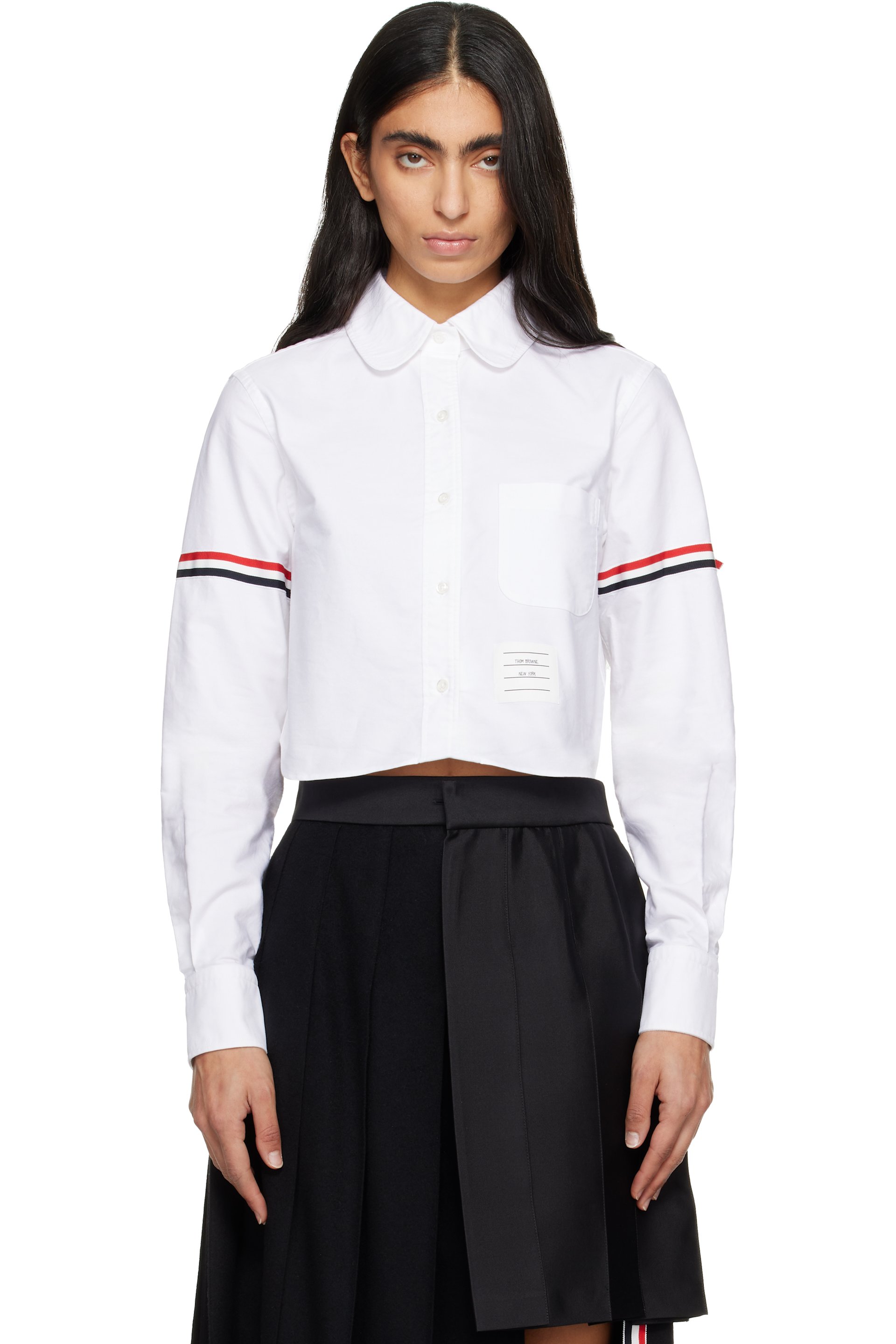 Thom Browne - 白色 Oxford Armband Cropped Round Collar 衬衫