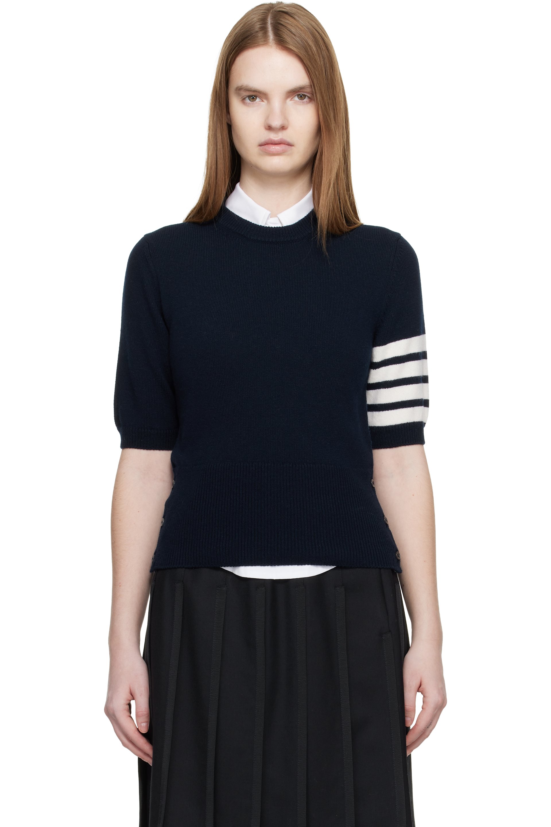 Thom Browne - 海军蓝 Jersey Intarsia Classic Fit 4-Bar T 恤