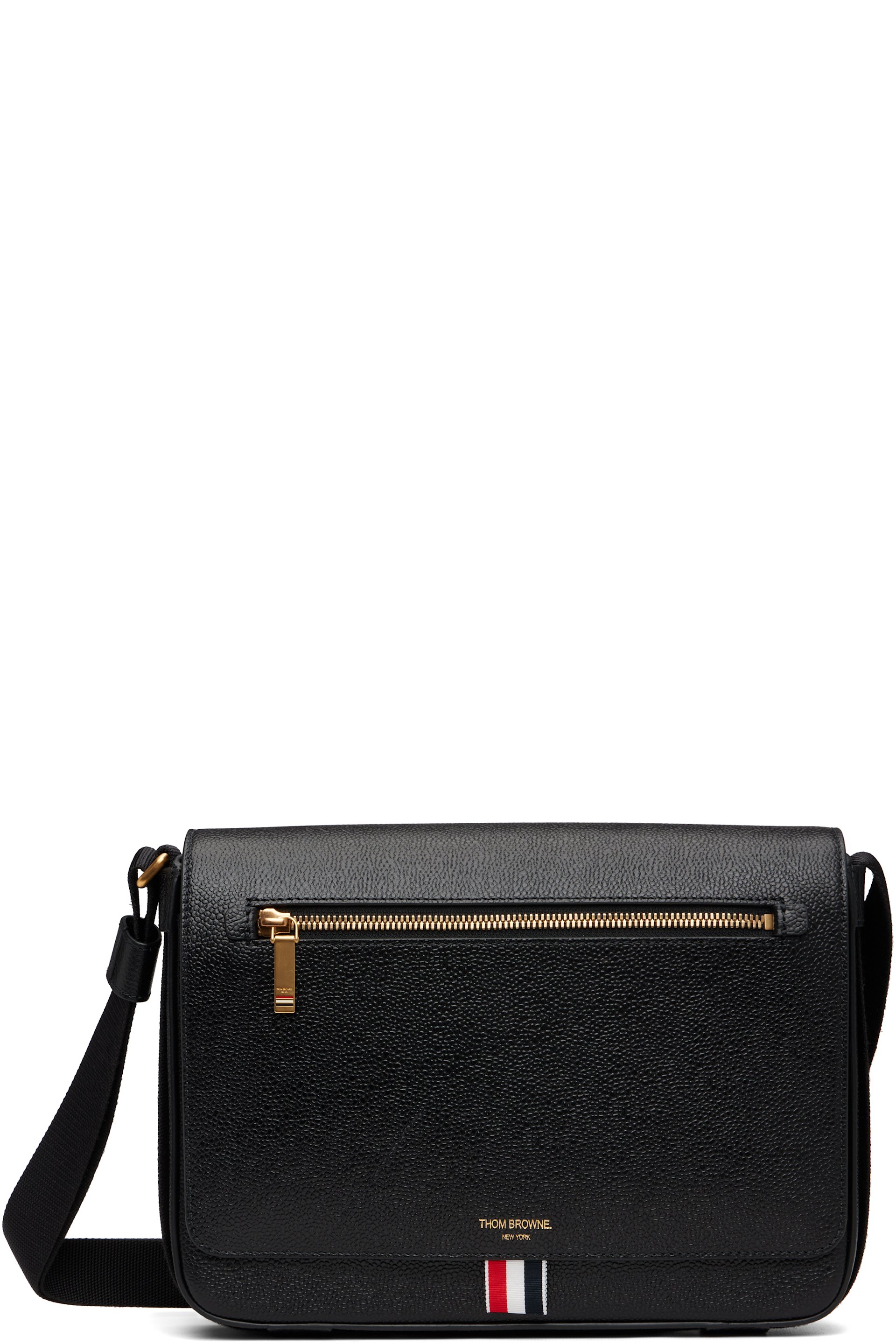 Thom Browne - Black Pebble Grain Reporter Bag