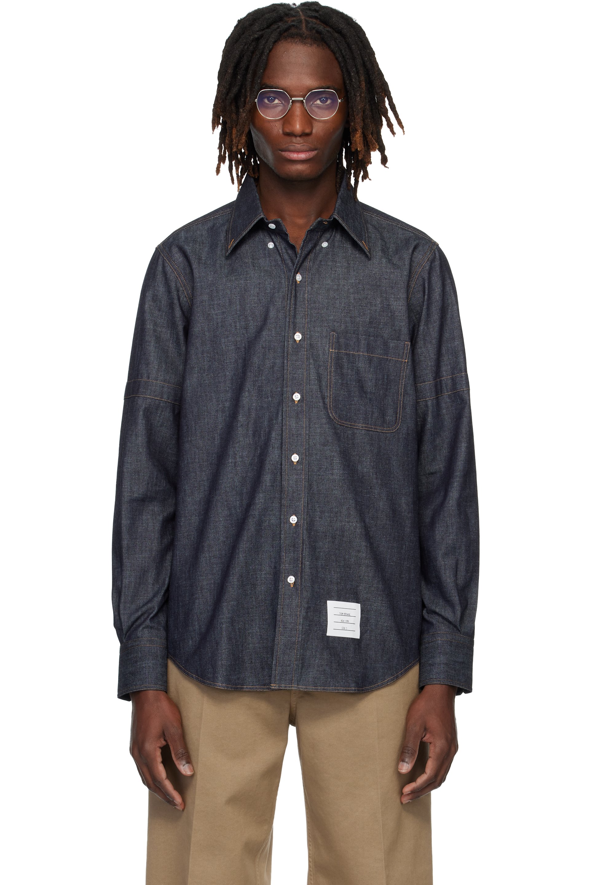 Thom Browne - Navy Straight Fit Denim Shirt