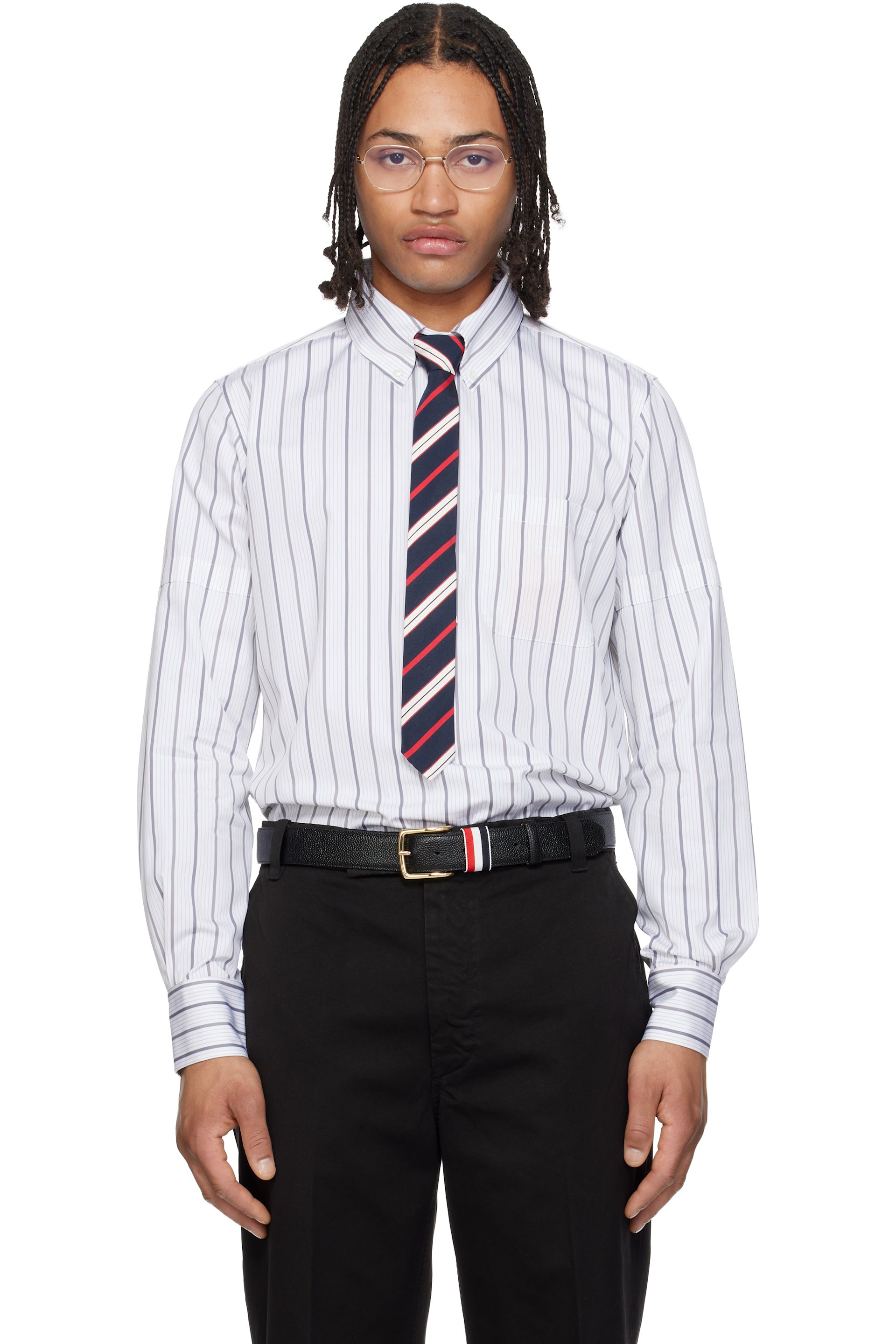 Thom Browne - Gray & White Straight Fit Pop Over Self Armband Shirt