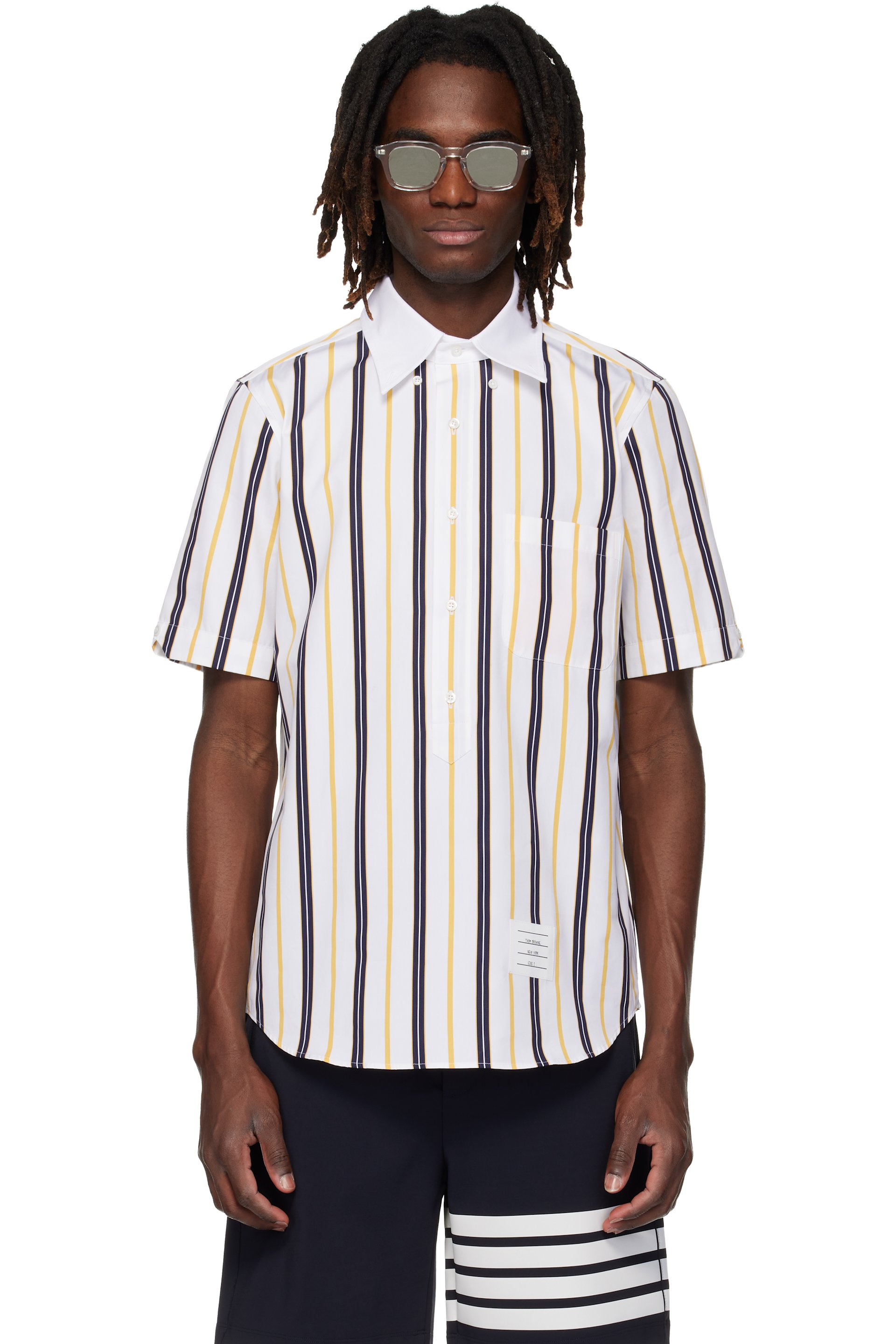 Thom Browne - White Repp Stripe Poplin Short Sleeve Shirt