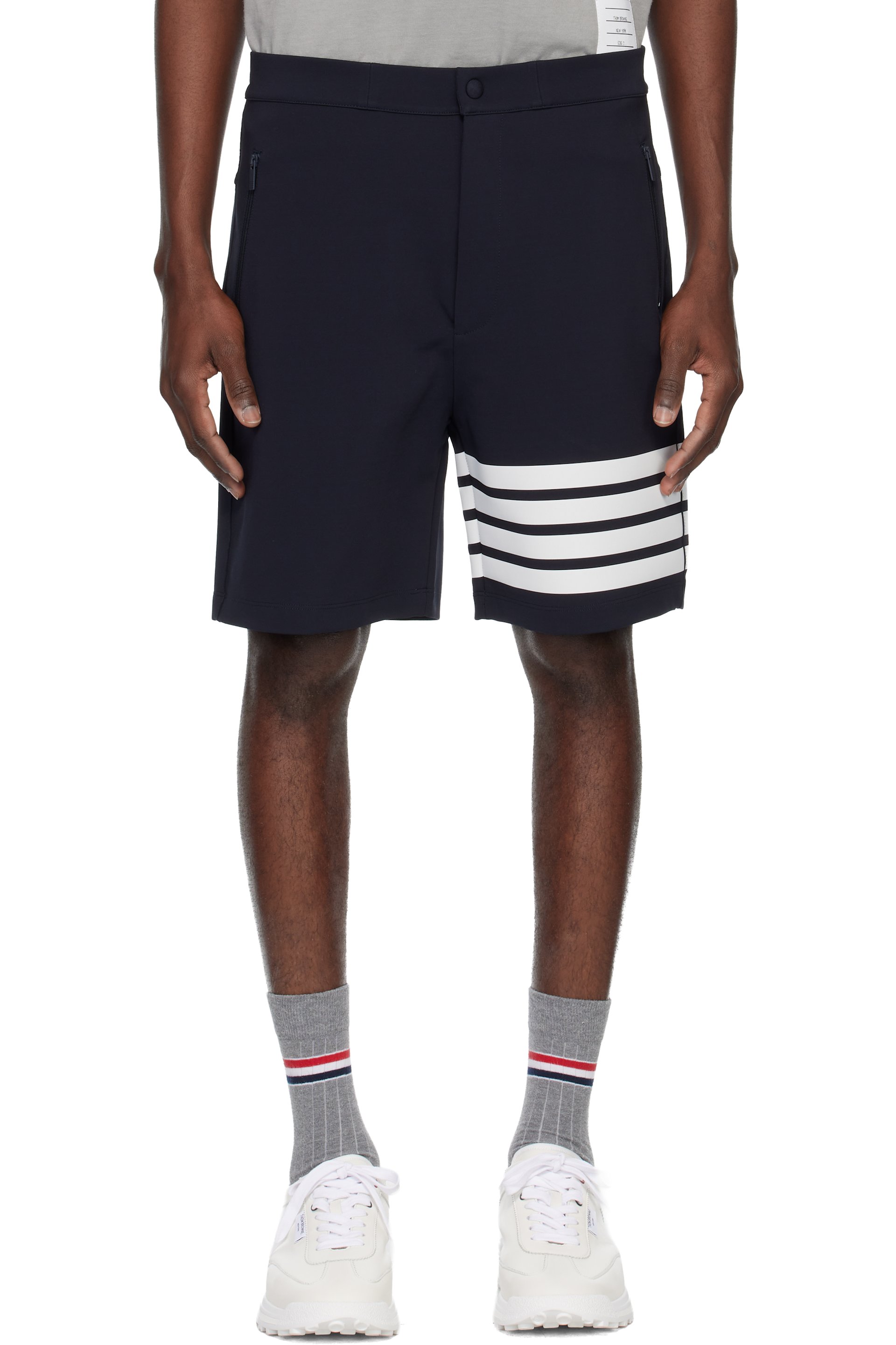Thom Browne - Navy Mid Thigh 4 Bar Shorts