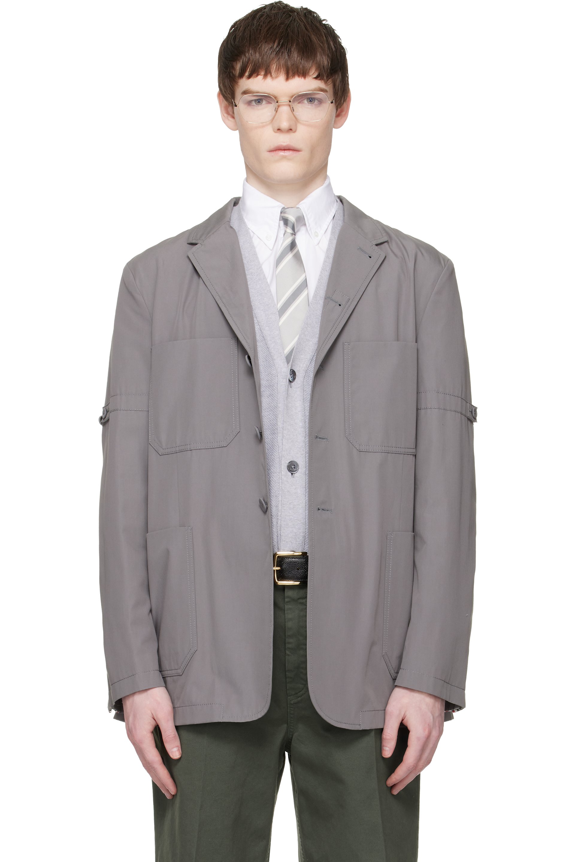 THOM BROWNE グレー ジャケット メンズ用 Thom Browne テーラードジャケット | SSENSE 日本