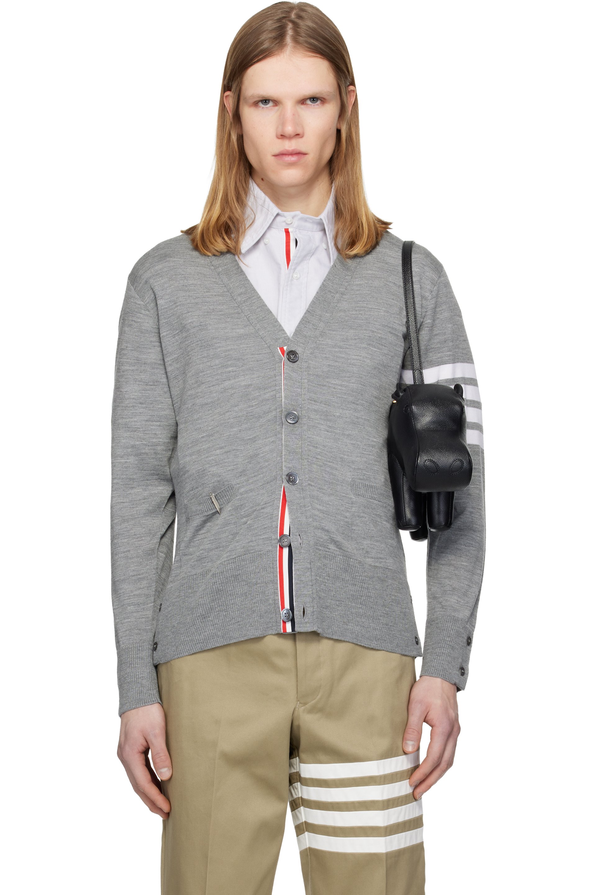 Thom Browne - Gray Merino Wool 4-Bar Classic V-neck Cardigan