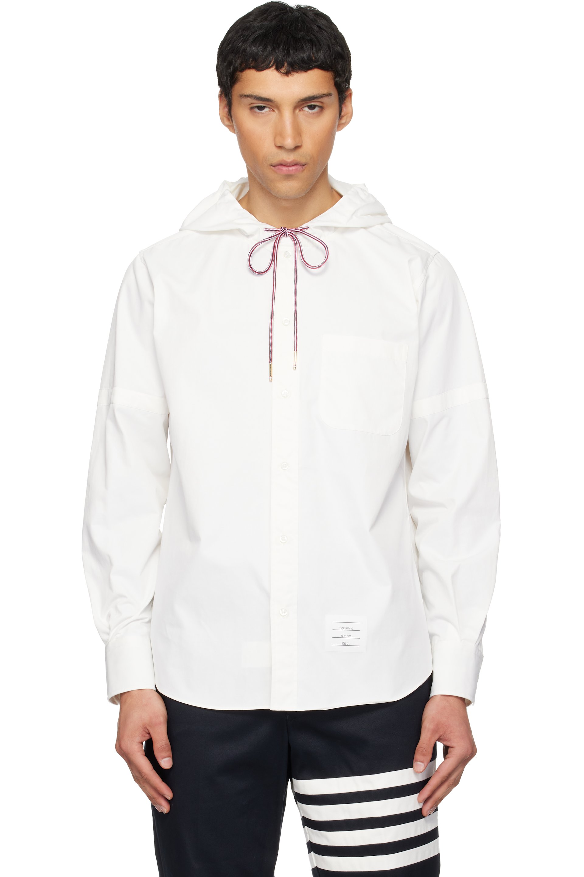 Thom Browne - White Hooded Nylon Armband Shirt Jacket