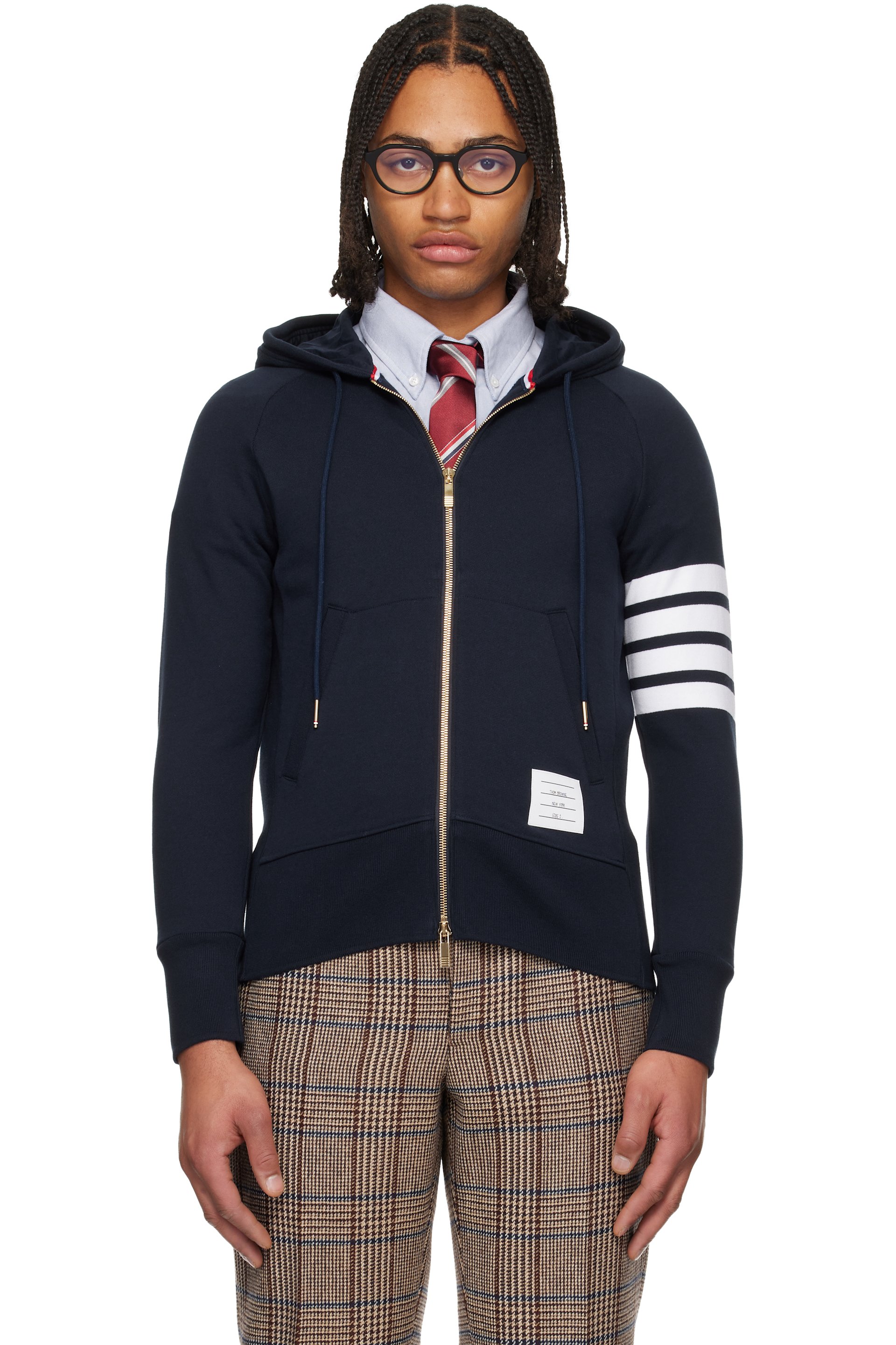 Thom Browne - Navy Classic Loopback 4-Bar Full Zip Hoodie