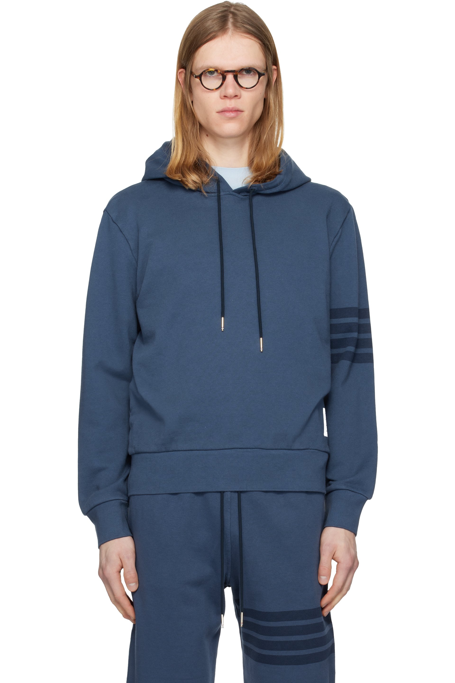 Thom Browne - Blue Solid Loopback Overdyed 4-Bar Hoodie
