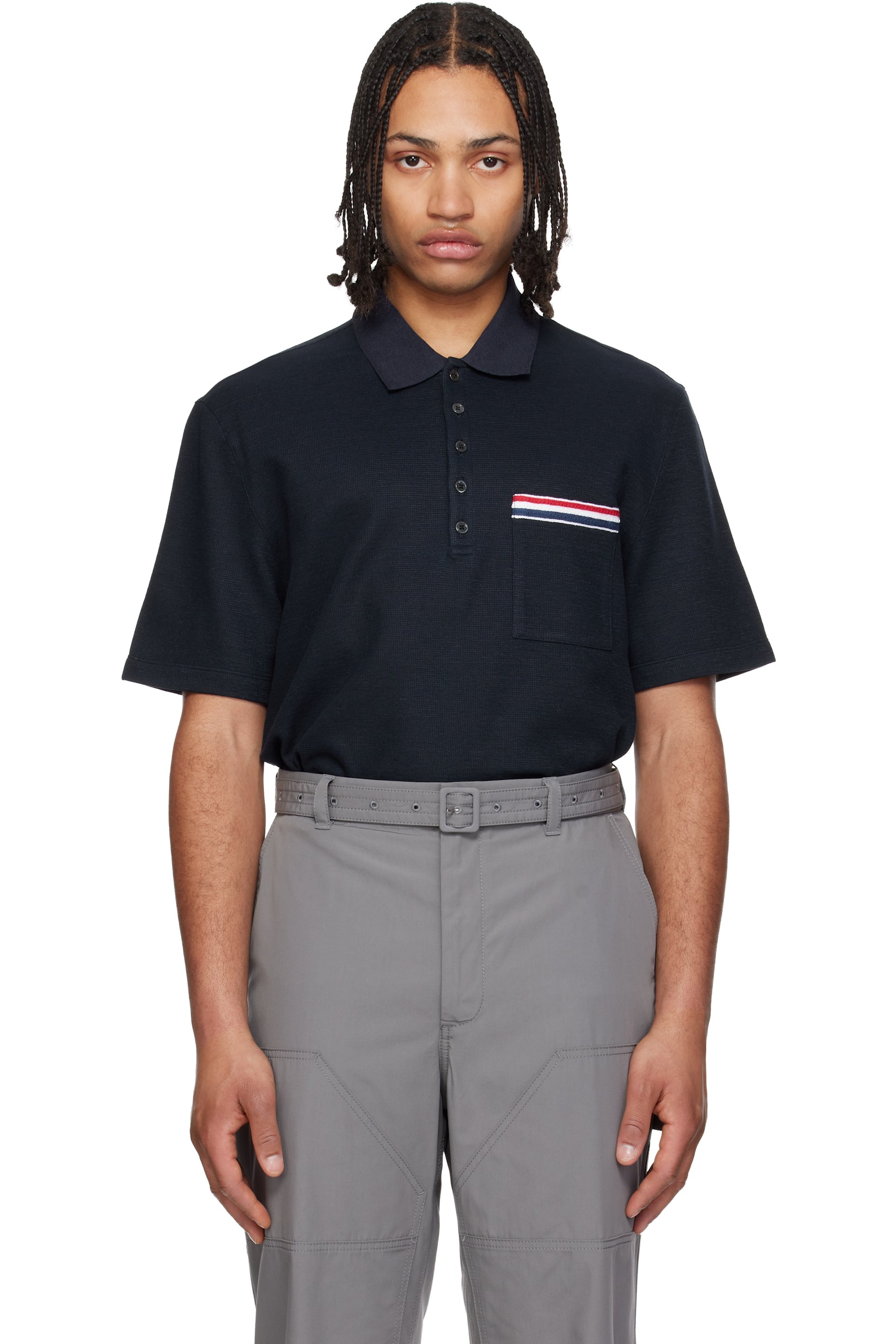 THOM BROWNE. ロングポロシャツ 短丈 メンズ用 Thom Browne ポロシャツ | SSENSE 日本