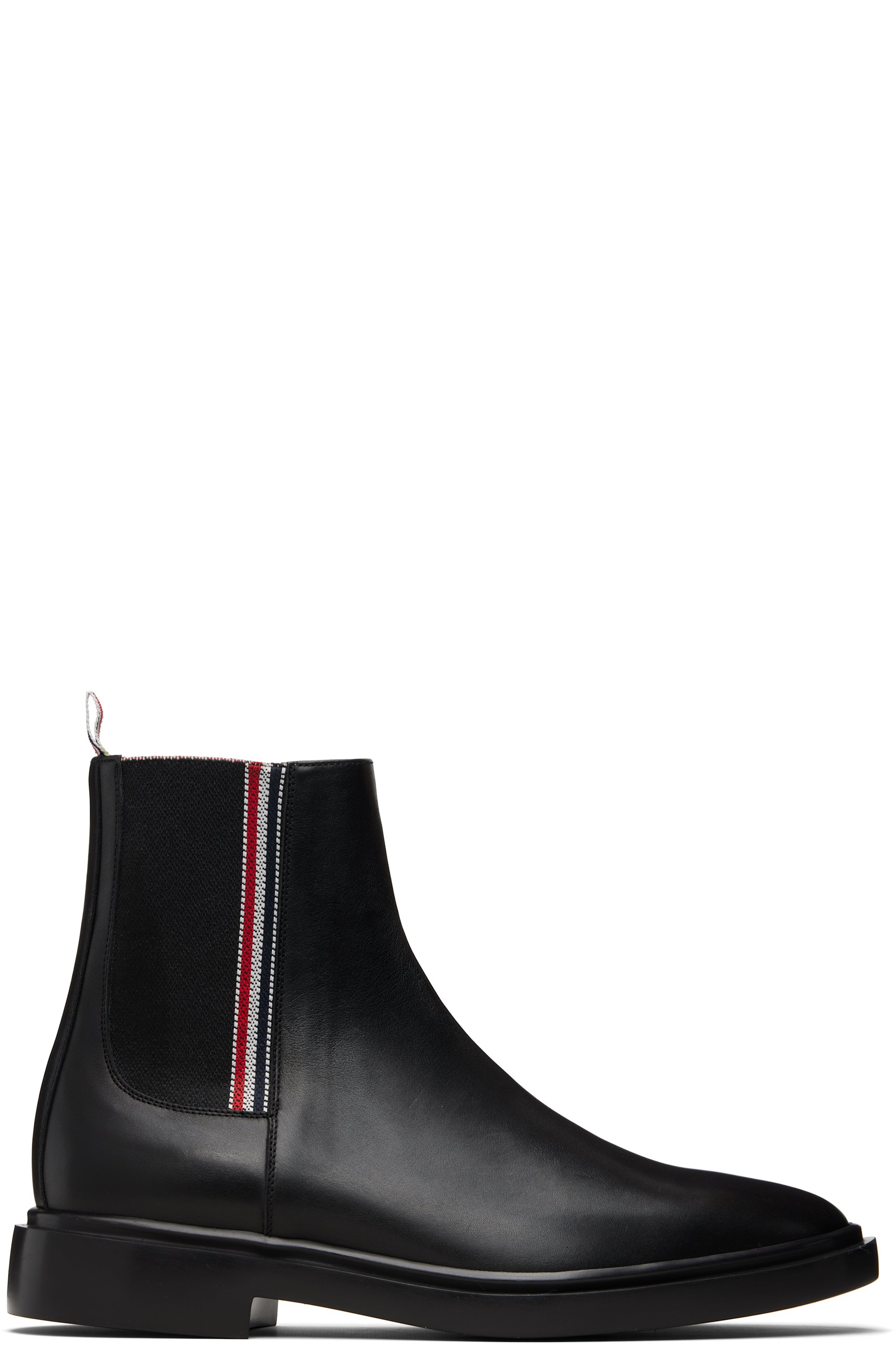 Thom Browne - Black Vitello Calf RWB Rubber Sole Chelsea Boots