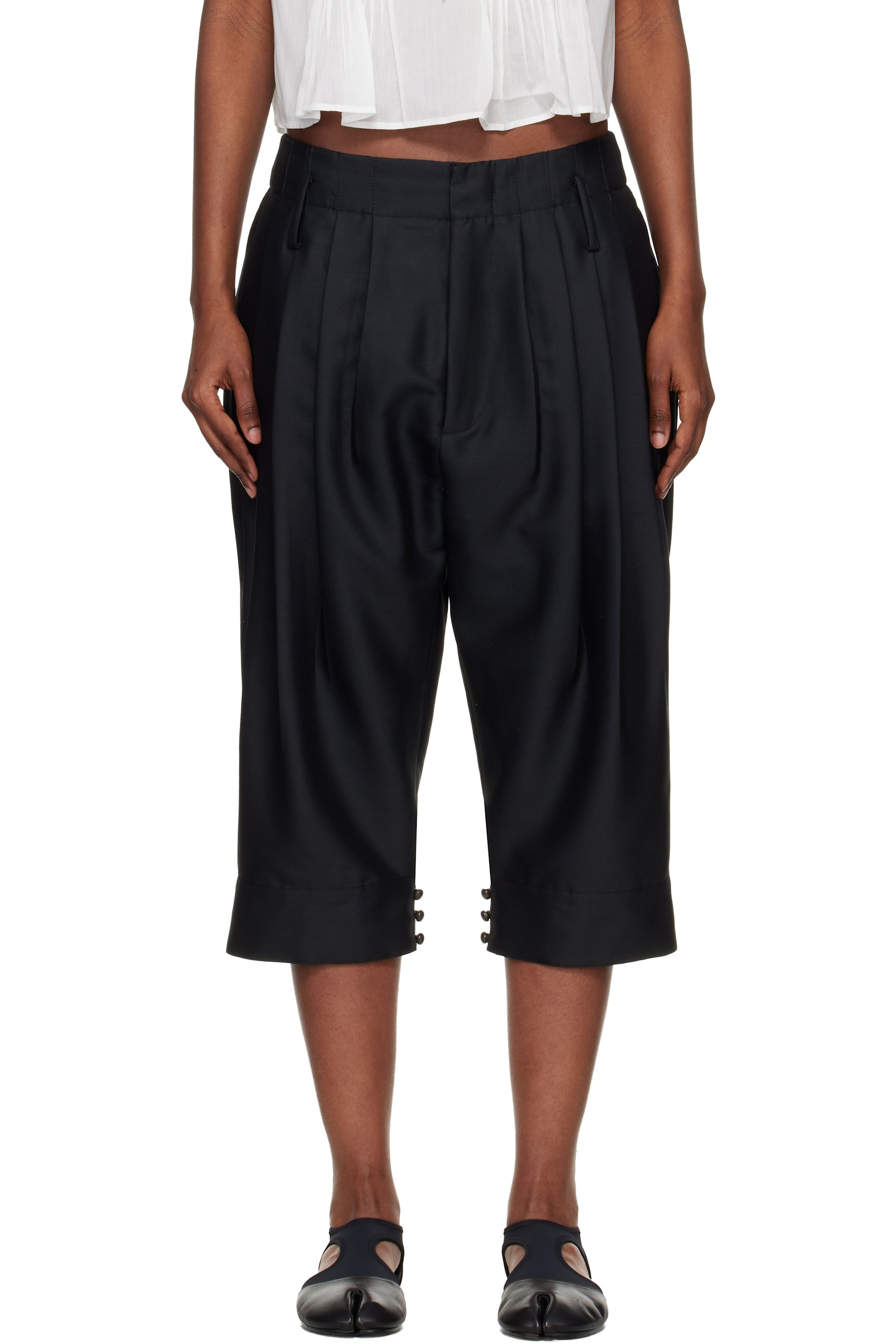 Kenzo - Pantalon façon tailleur écourté noir à plis