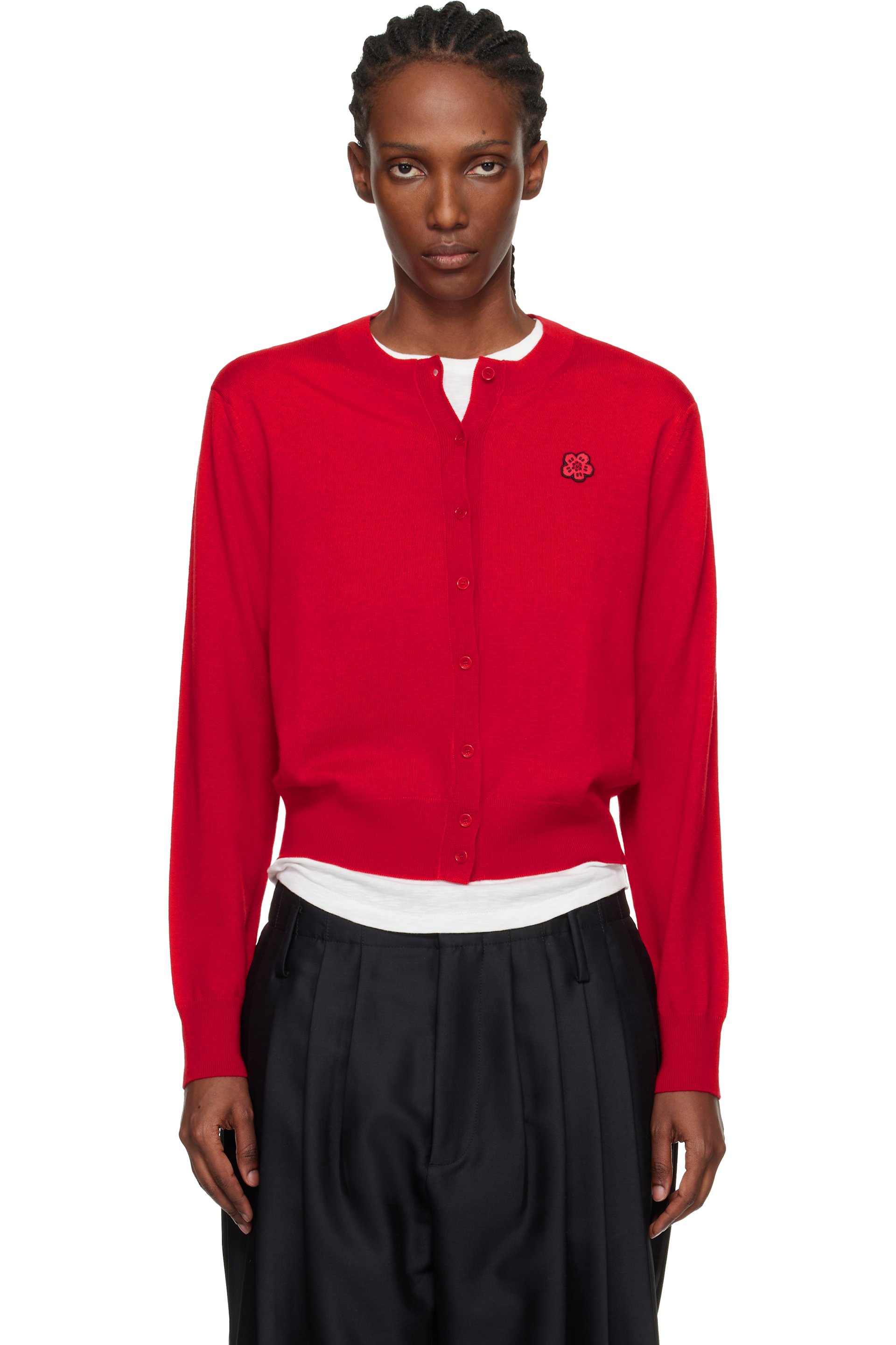 Kenzo - Cardigan rouge à écusson à logo brodé - BOKE FLOWER