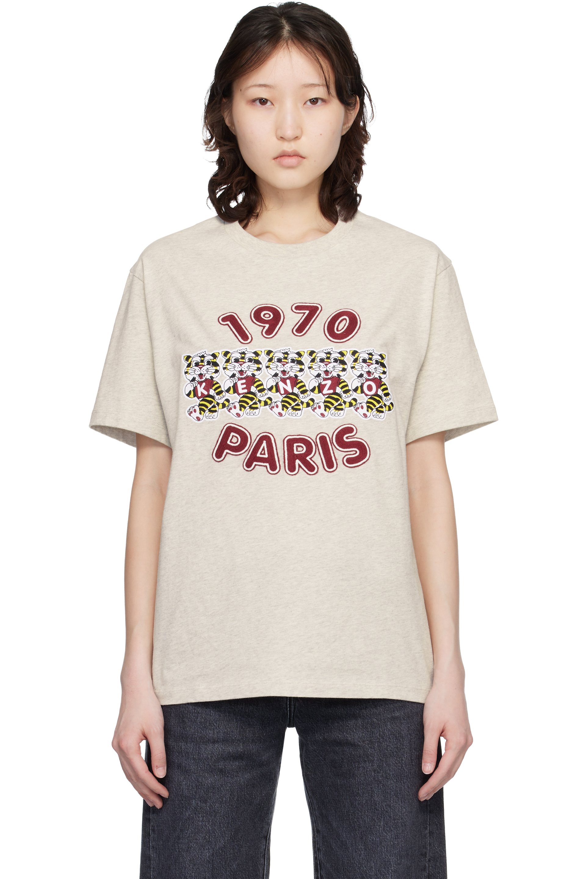 Kenzo - T-shirt décontracté gris à broderies Wild Tiger