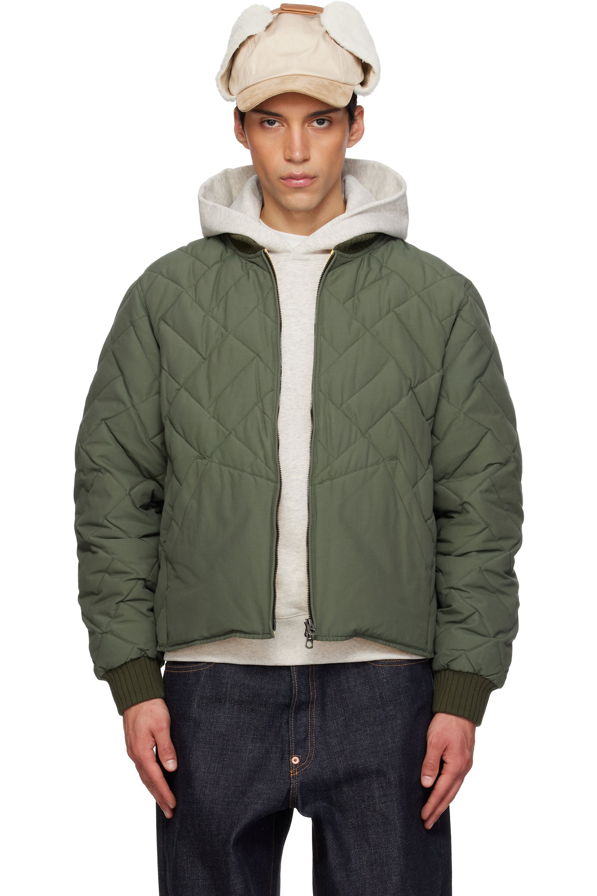 Kenzo - Khaki Kenzo Paris 'KENZO Weave' Quilted Down Bomber Jacket