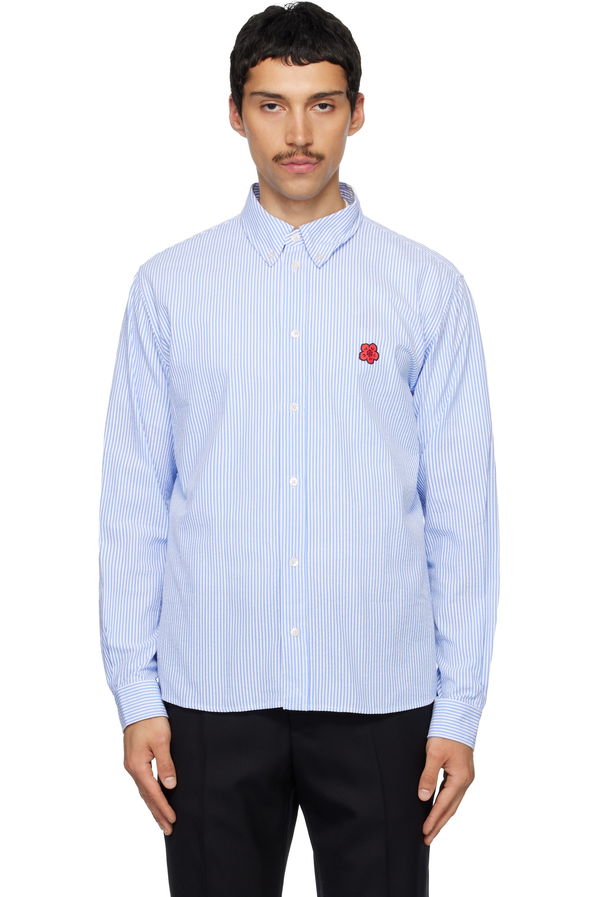 Kenzo - Blue Kenzo Paris 'Boke Flower' Embroidered Casual Shirt