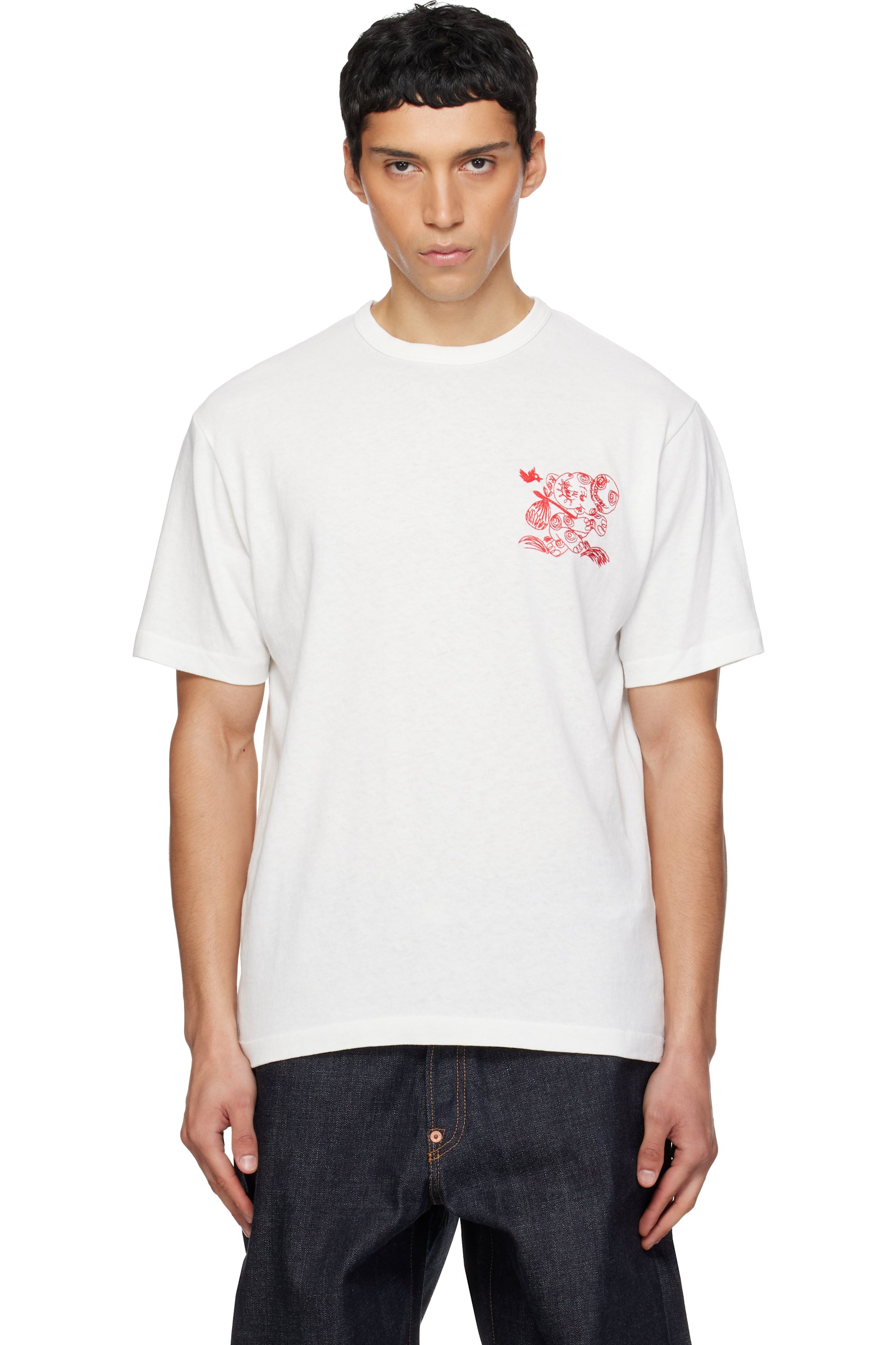 Kenzo - White Kenzo Paris 'KENZO Cartoon' Embroidered Outlined T-shirt