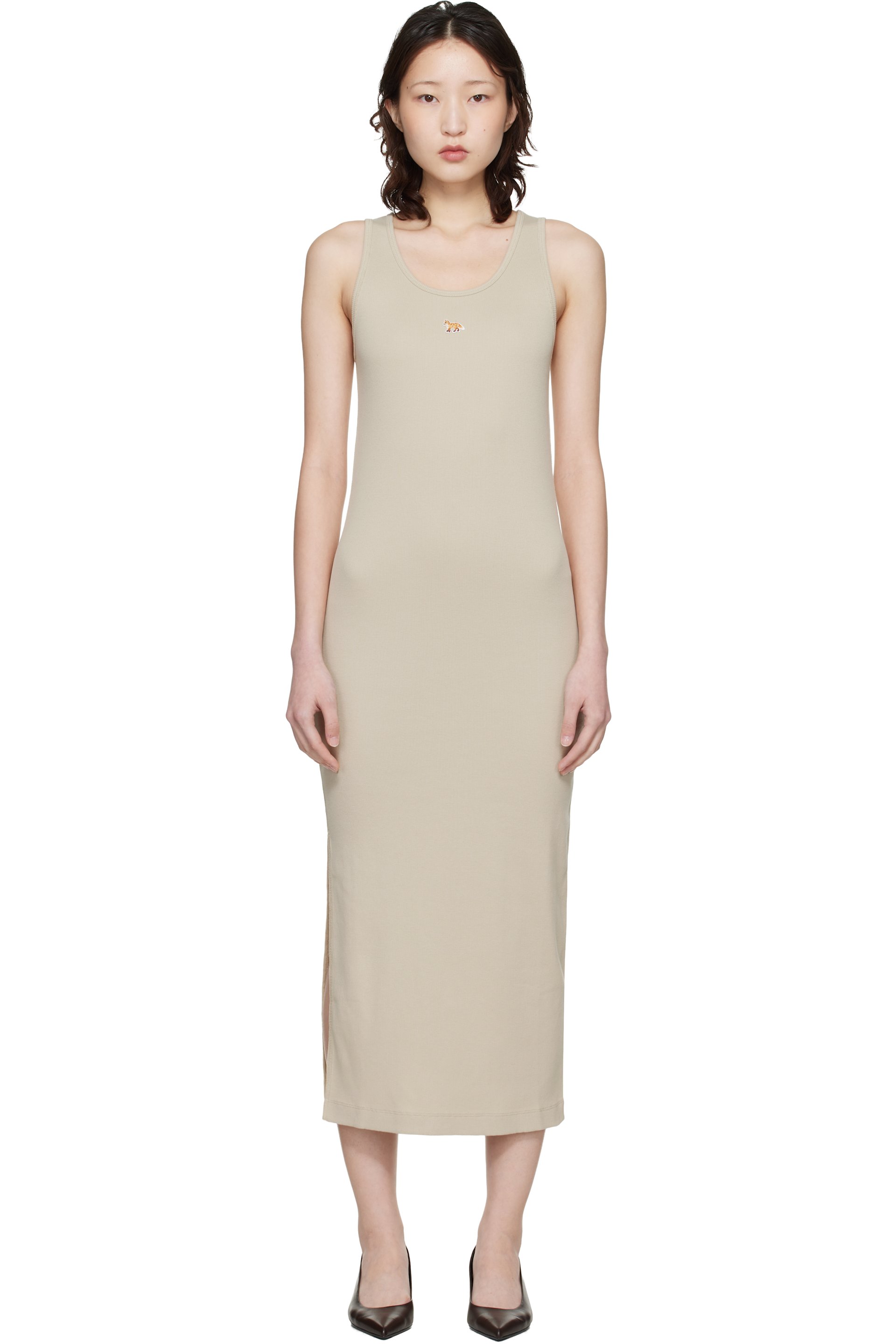 Maison Kitsuné - Beige Baby Fox Ribbed Tank Maxi Dress