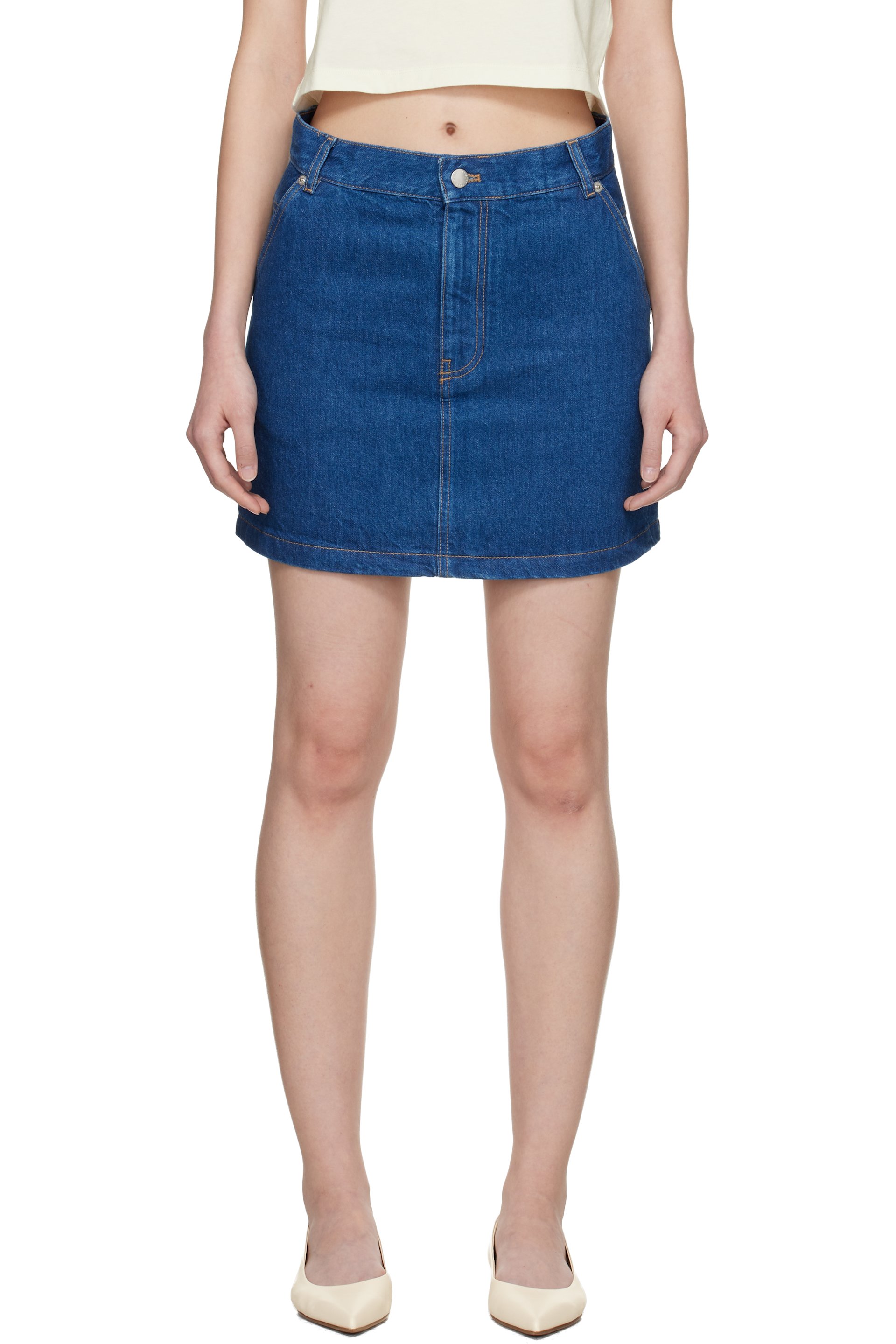 Maison Kitsuné - Minijupe bleue en denim à taille haute
