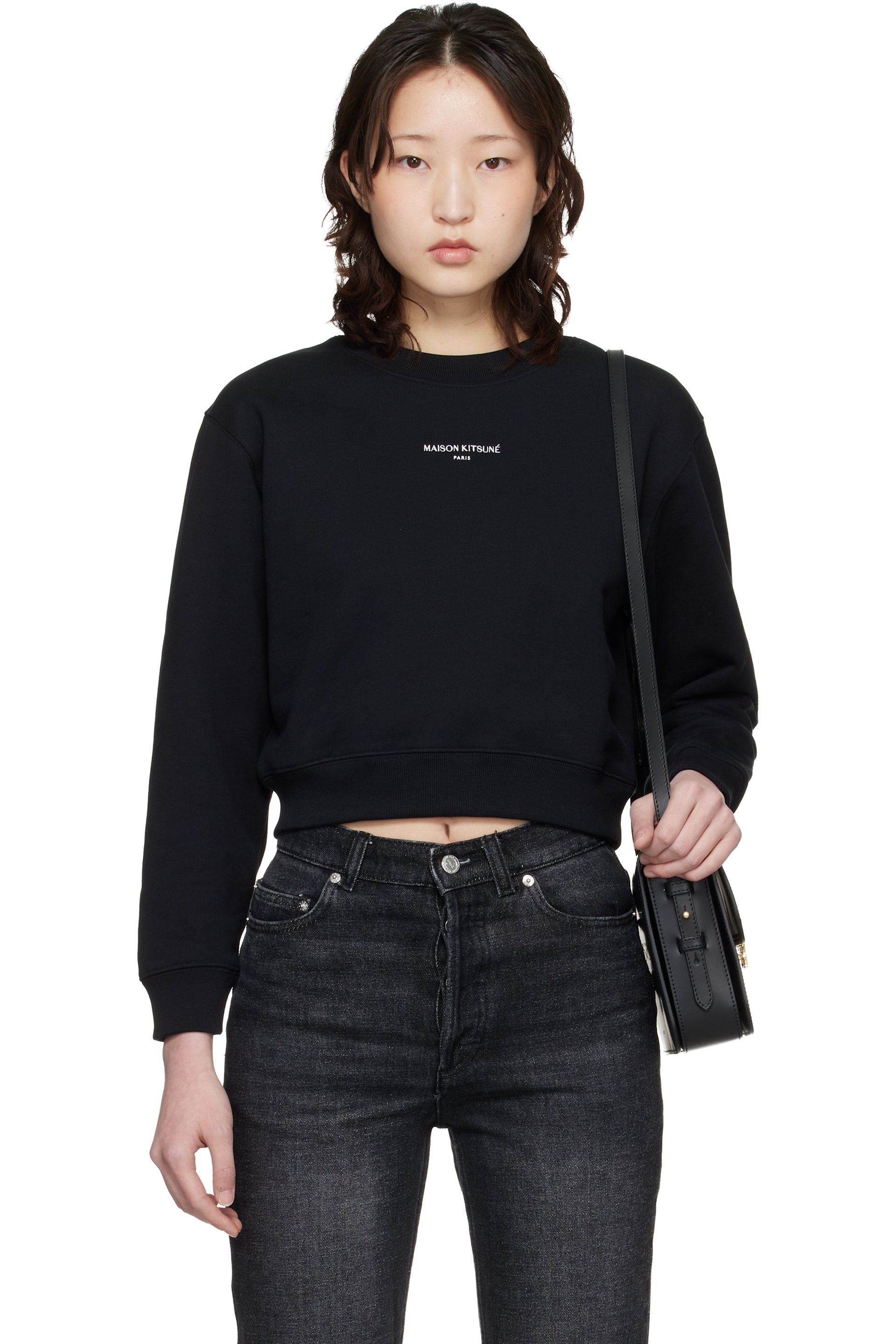 Maison Kitsuné - Pull molletonné écourté 'Maison Kitsuné Paris' noir