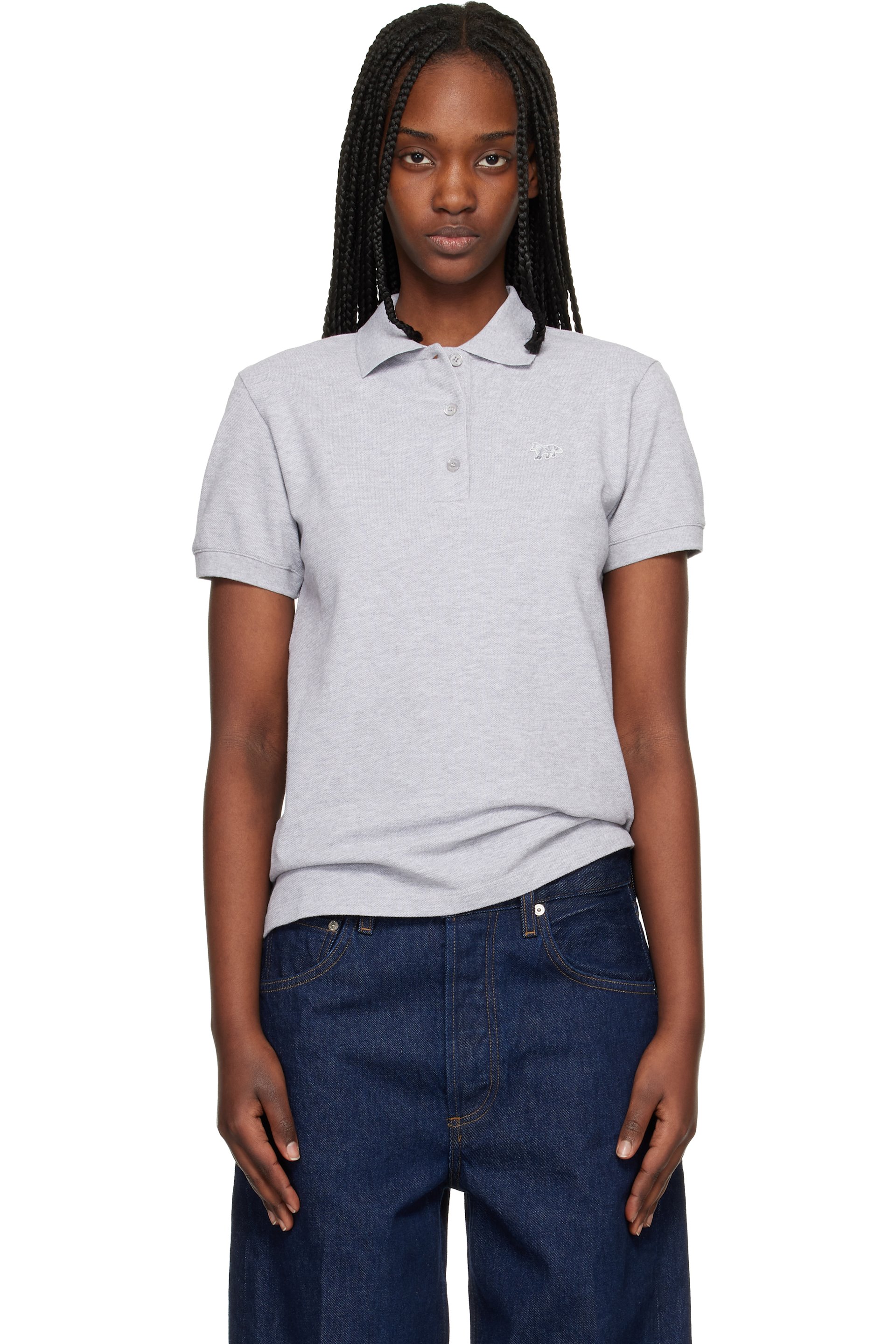 Maison Kitsuné: Gray Baby Fox Regular Polo | SSENSE