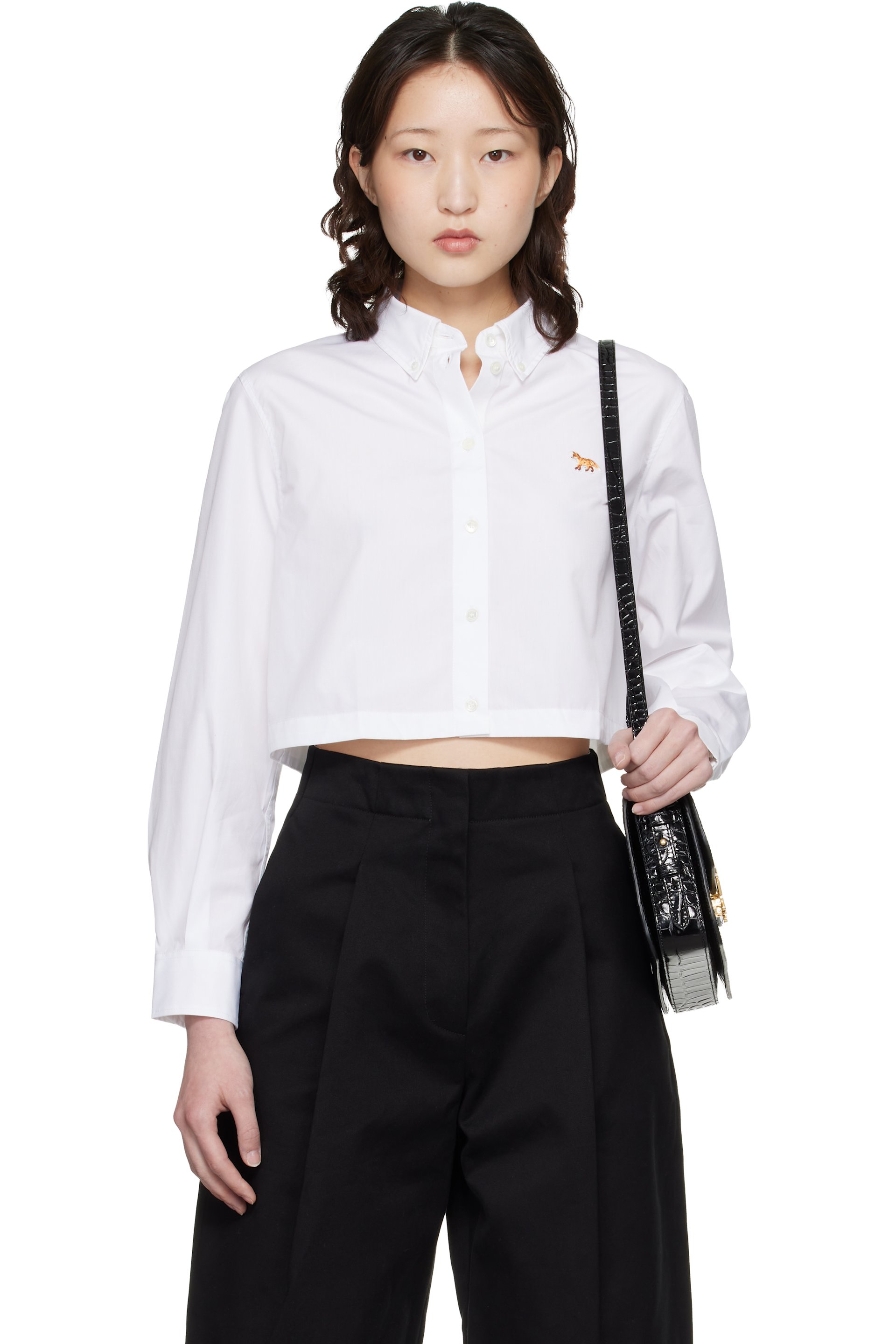 Maison Kitsuné - Chemise écourtée blanche à logo Baby Fox