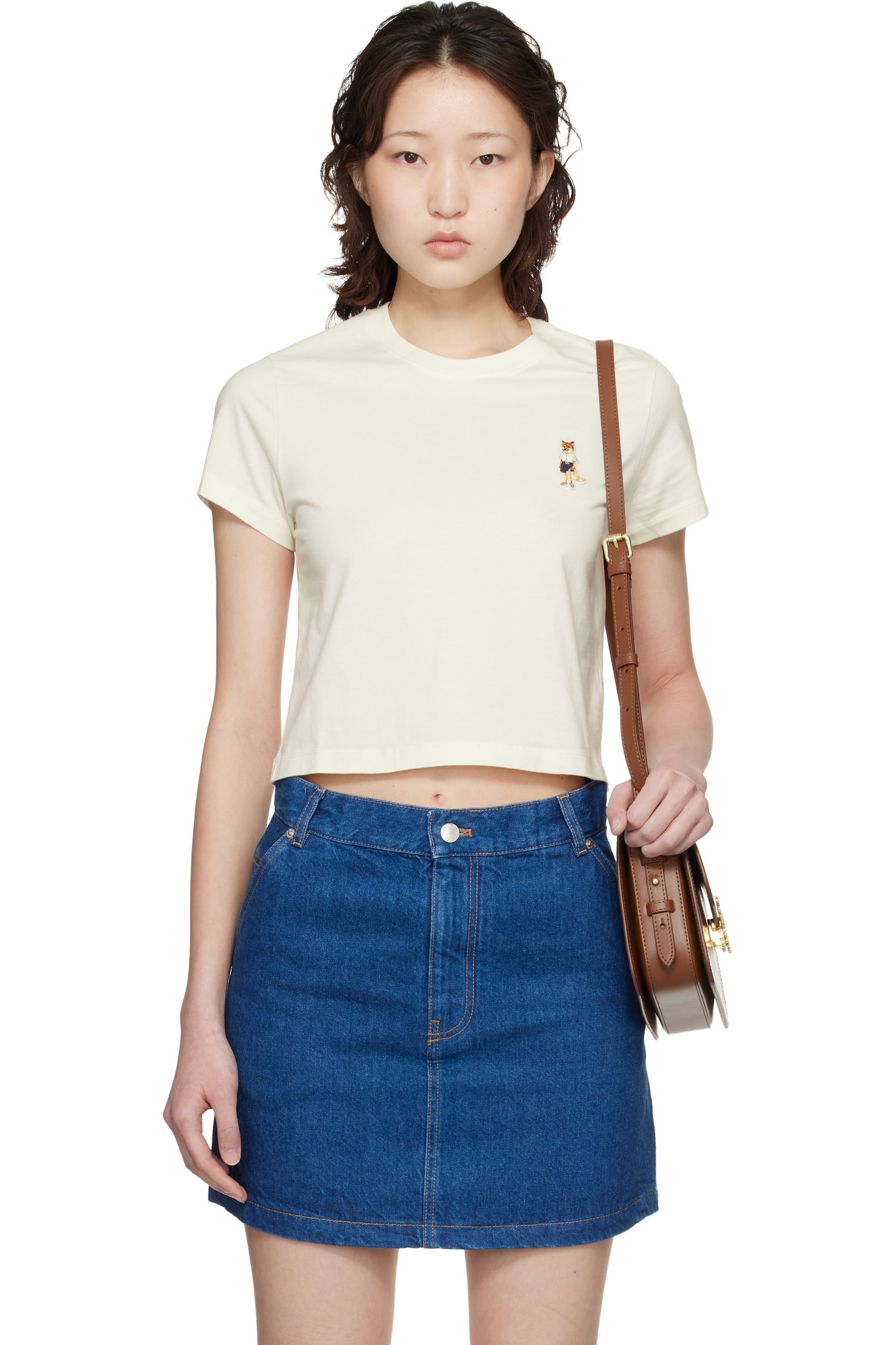 Maison Kitsuné - Micro t-shirt blanc cassé à logo Dressed Fox