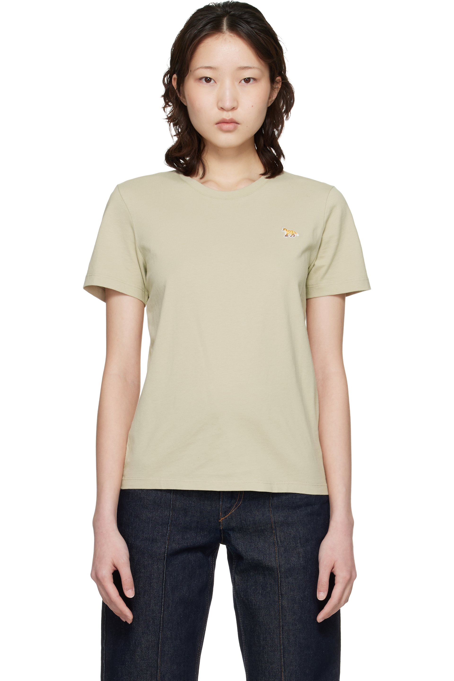 Maison Kitsuné - T-shirt beige à logo Baby Fox et à coupe classique