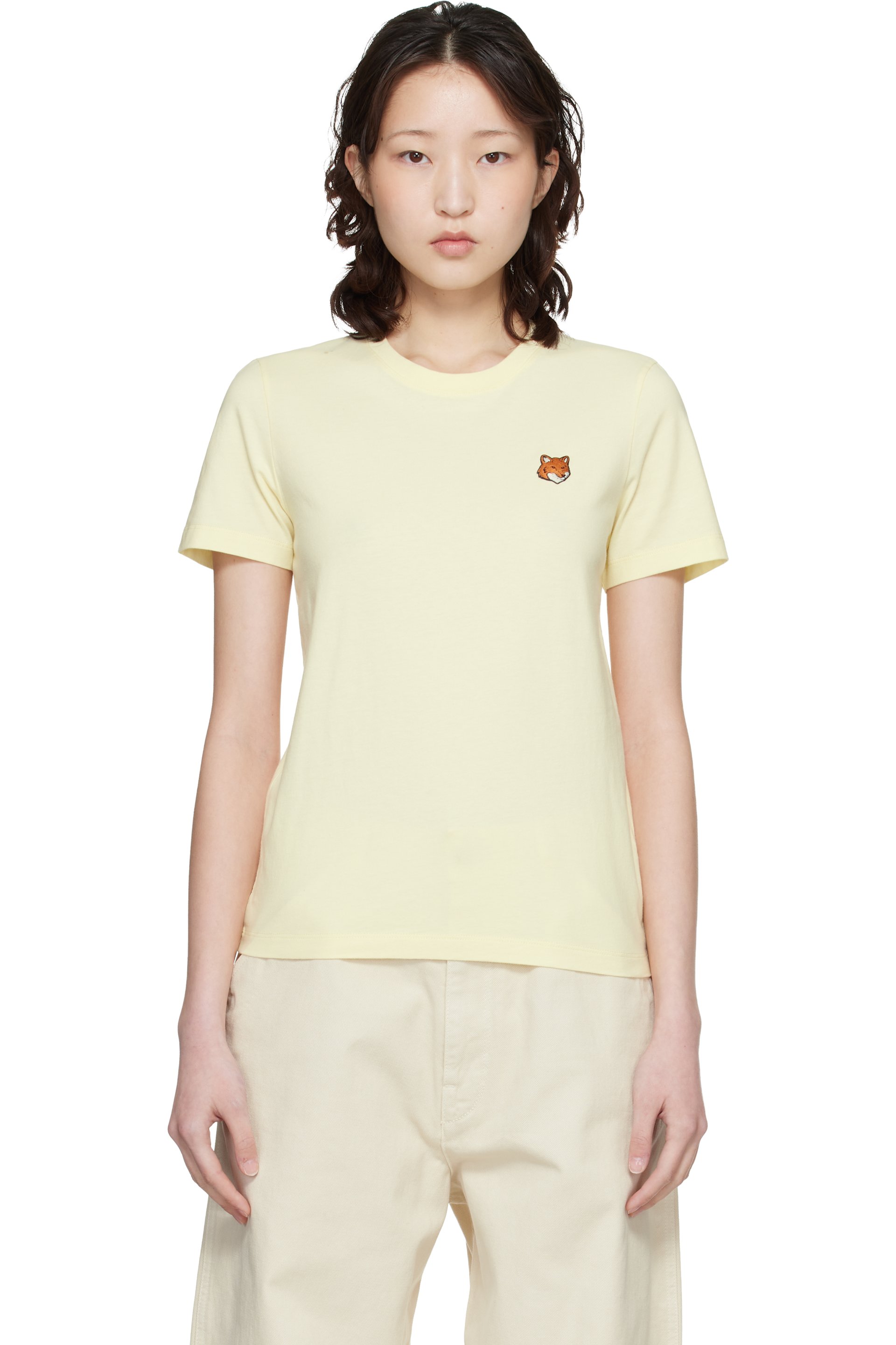 Maison Kitsuné - T-shirt jaune à logo Fox Head