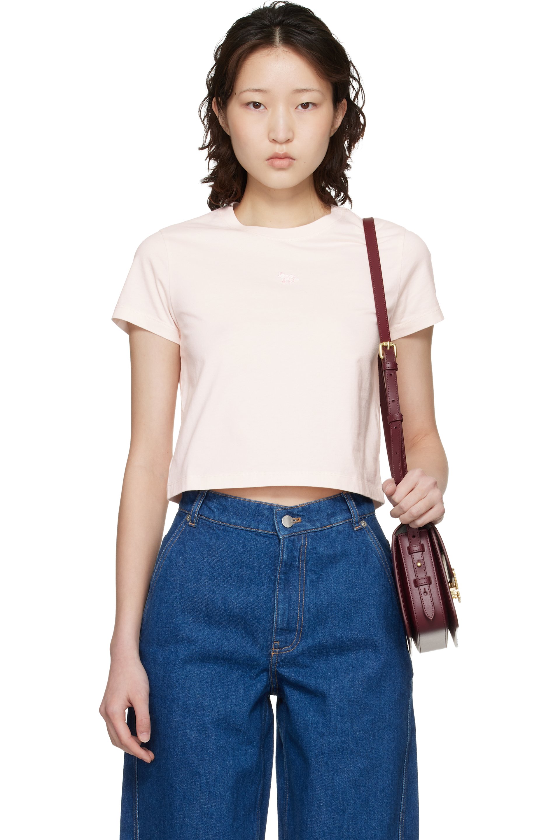 Maison Kitsuné - Micro t-shirt rose à logo Baby Fox
