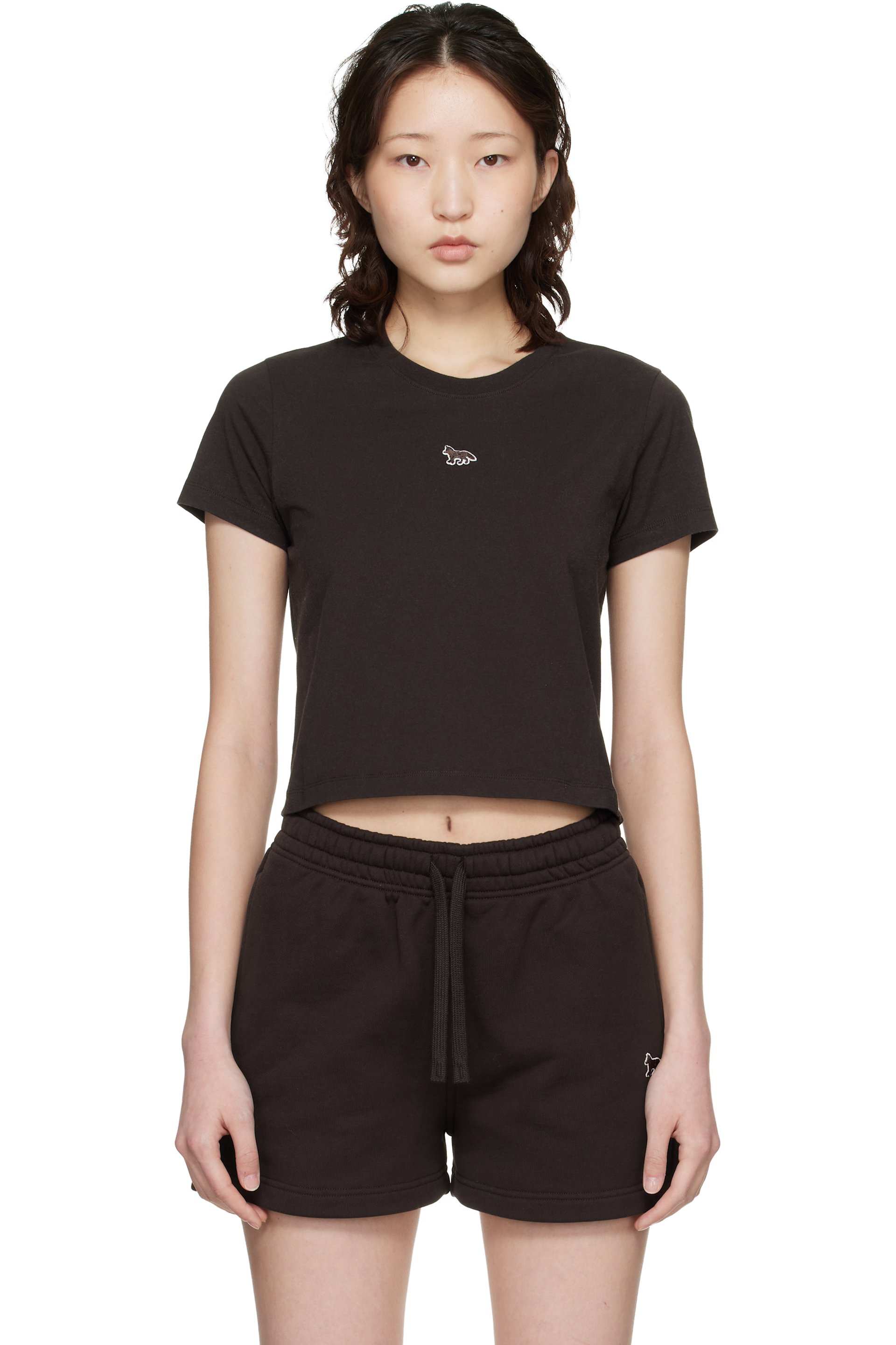 Maison Kitsuné - Micro t-shirt brun à logo Baby Fox