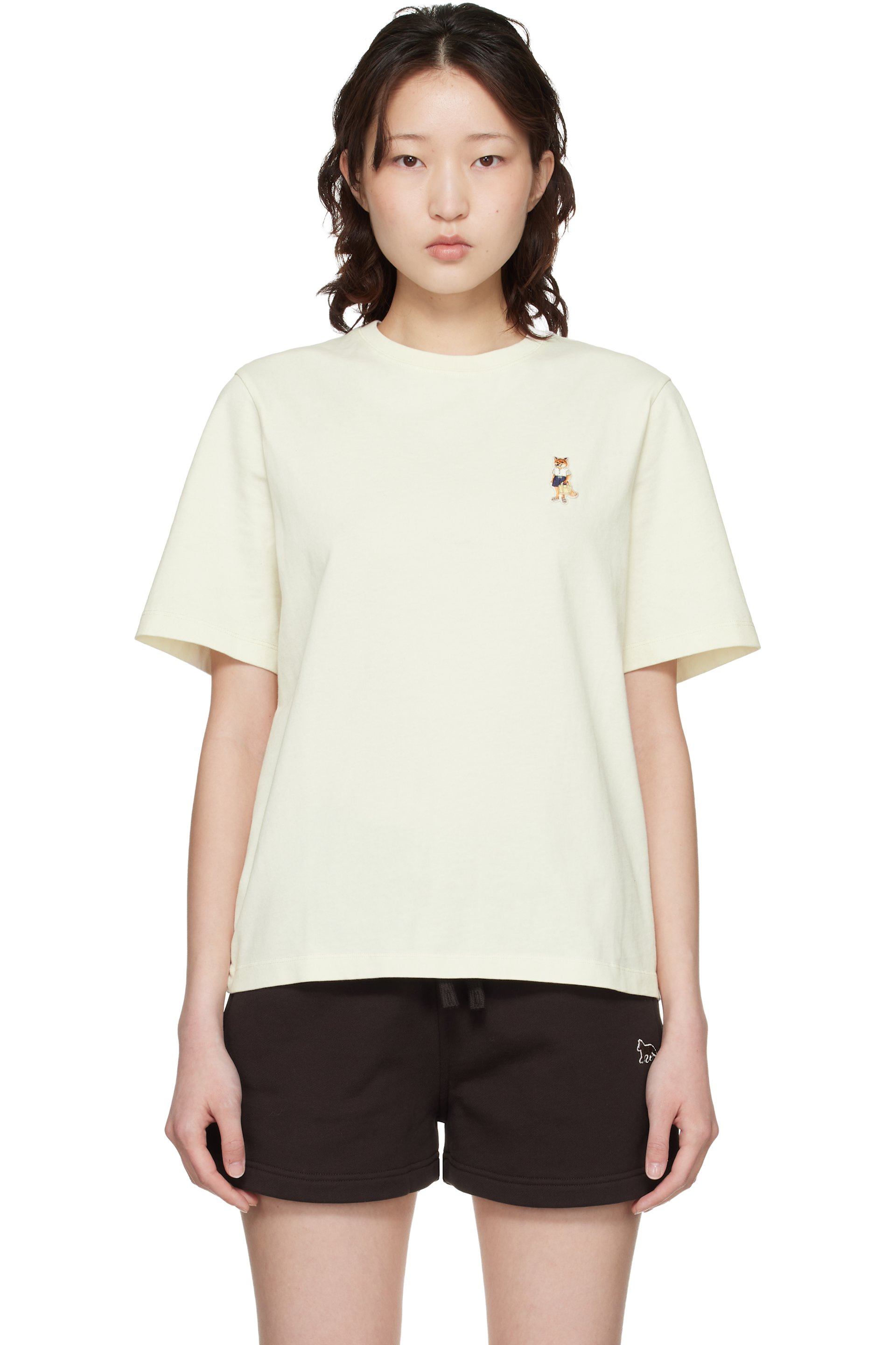 Maison Kitsuné - T-shirt décontracté blanc cassé à logo Dressed Fox