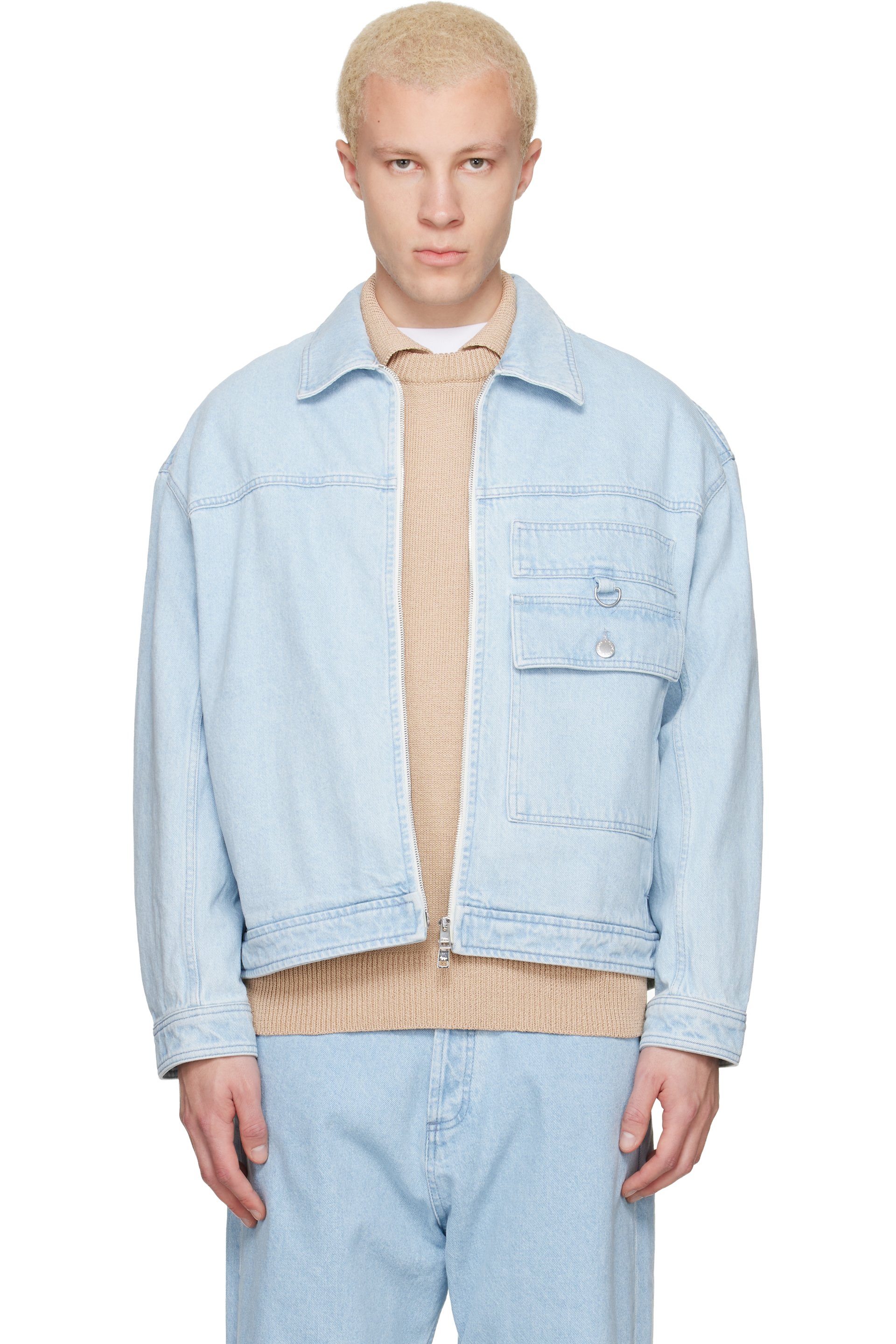 Maison Kitsuné - Blue Zipped Denim Jacket