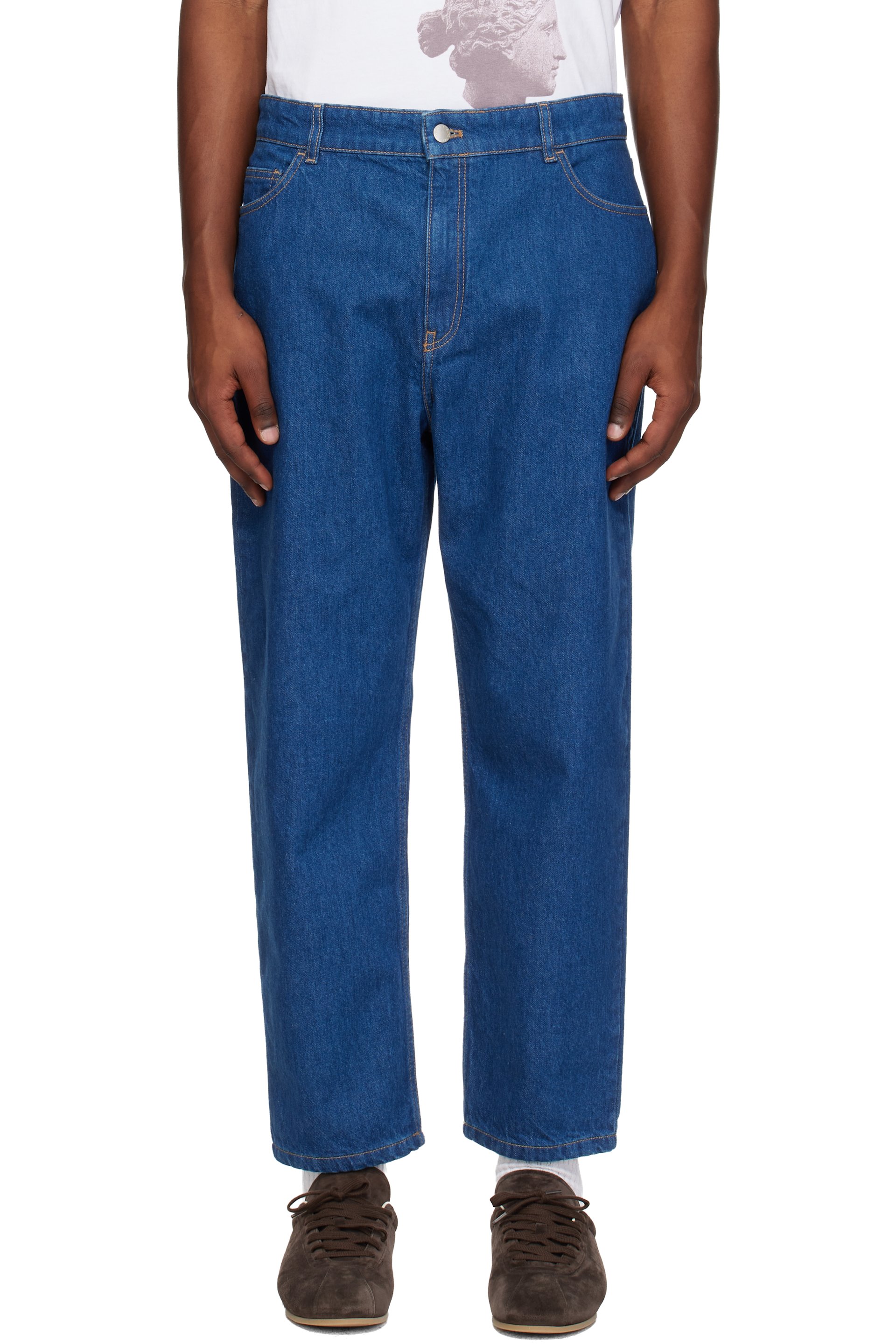 Maison Kitsuné: Blue Tapered Jeans | SSENSE Maison Kitsuné: Blue Tapered Jeans | SSENSE