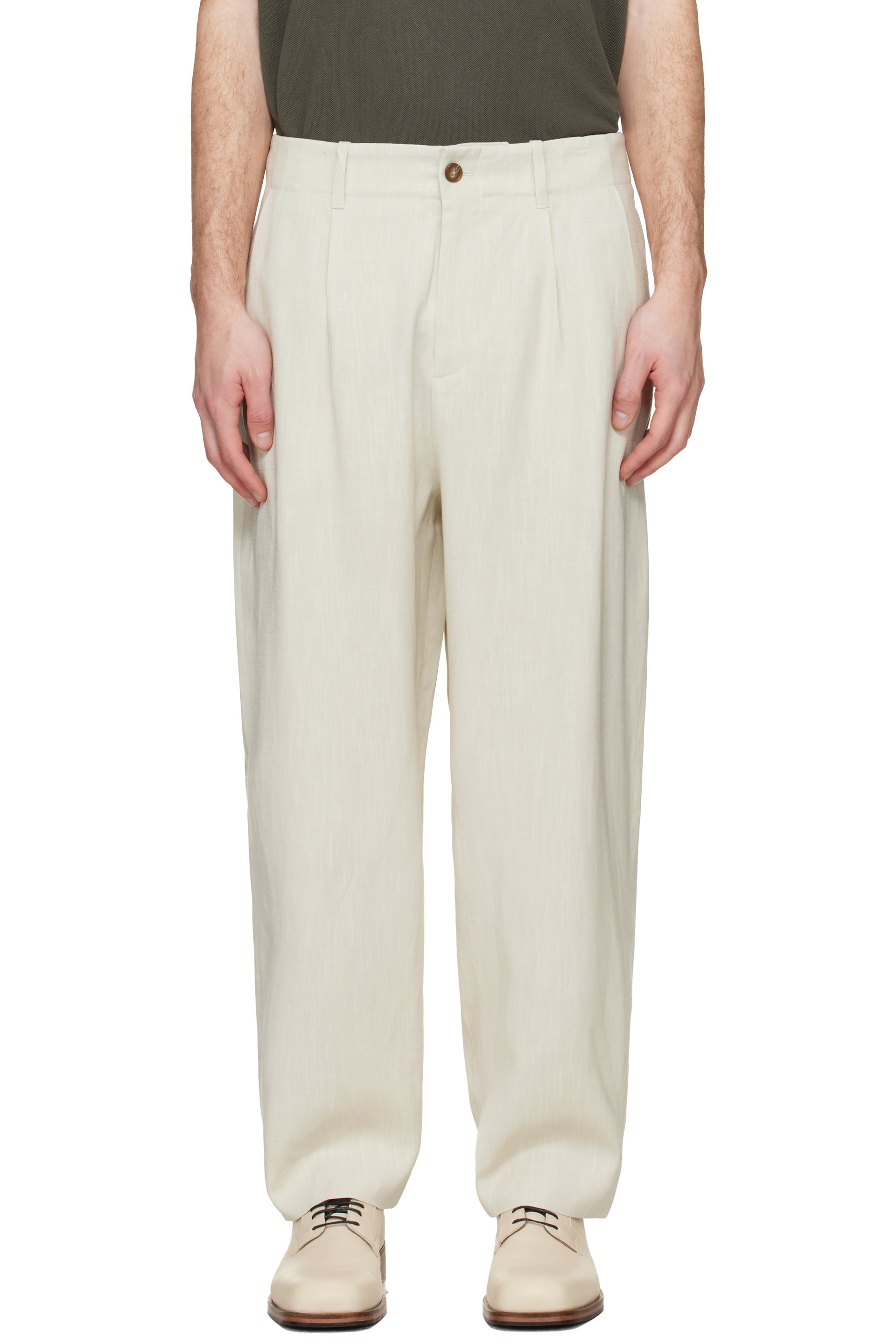 Maison Kitsuné - Off-White Tailored Pleated Trousers