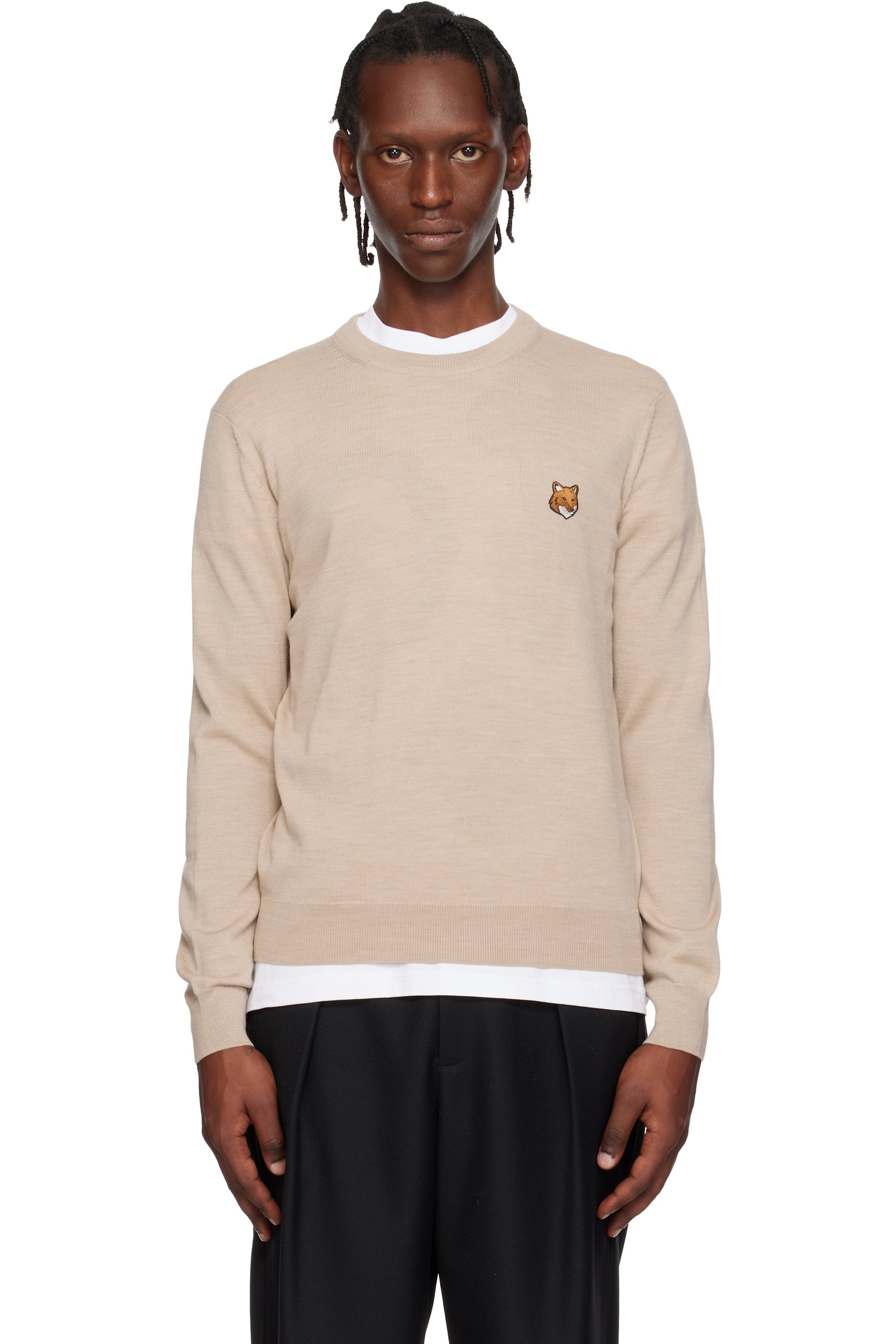 Maison Kitsuné - Beige Fox Head Merino Regular Sweater