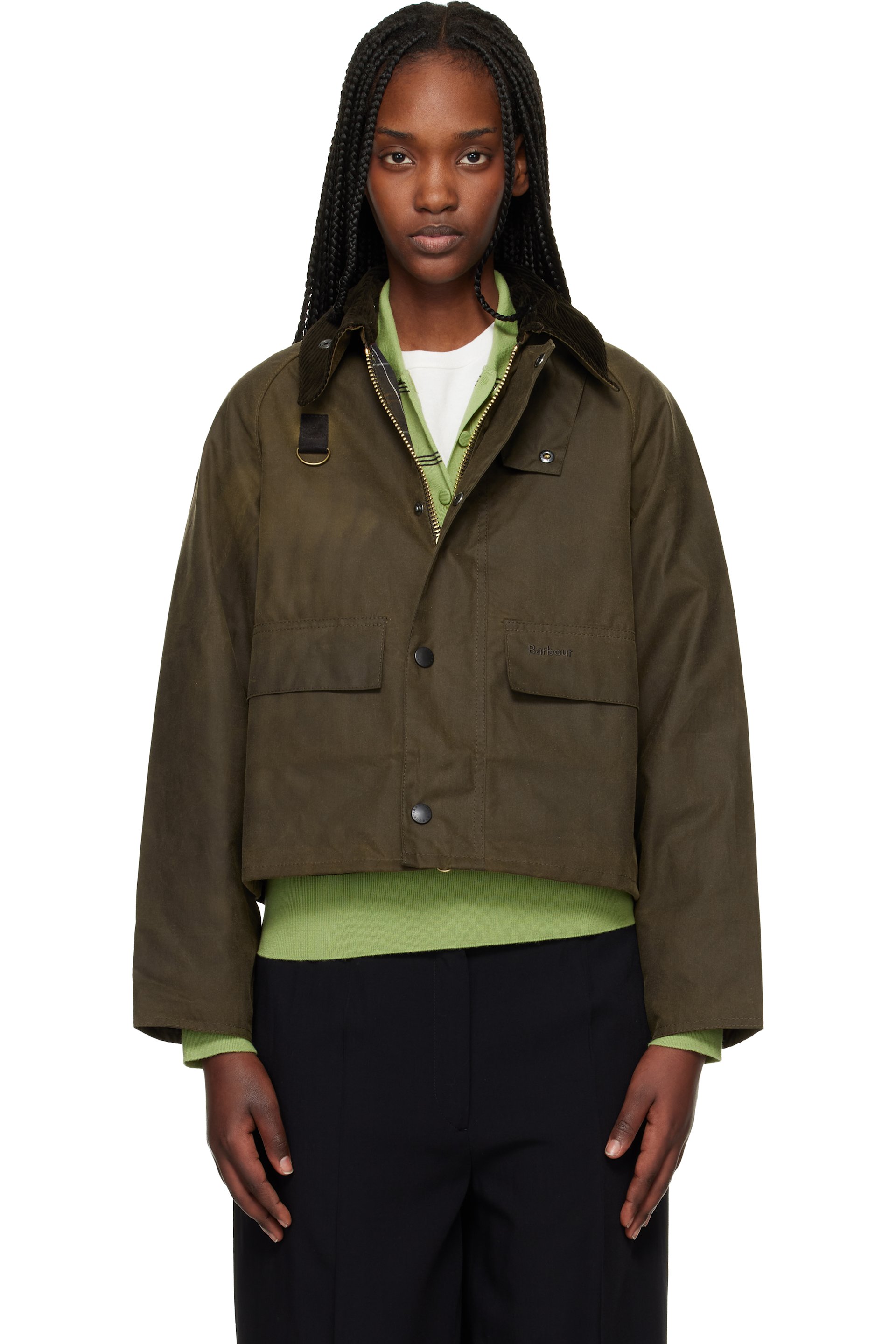 Barbour - Blouson ajusté Spey kaki en coton ciré